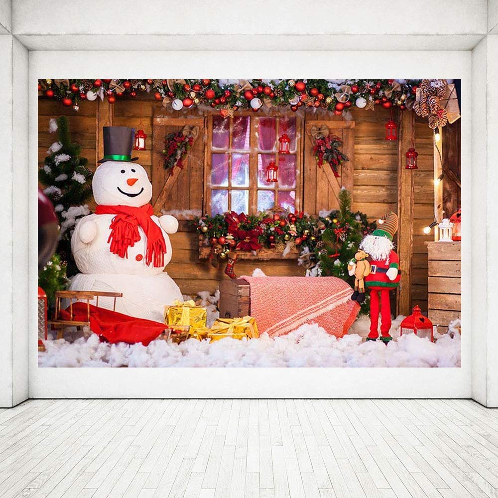 MEHOFOTO Weihnachts-Fotohintergrund – 2,4x1,8 M, Mit Schneemann & Glocken, Für Fotoshootings, Kinderparty, Deko