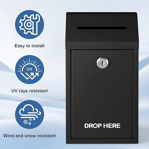 Miniatura 5 de Caja de metal con cierre seguro para dinero con montaje en pared, caja de recolección de donaciones con agujeros preperforados y ranura grande para