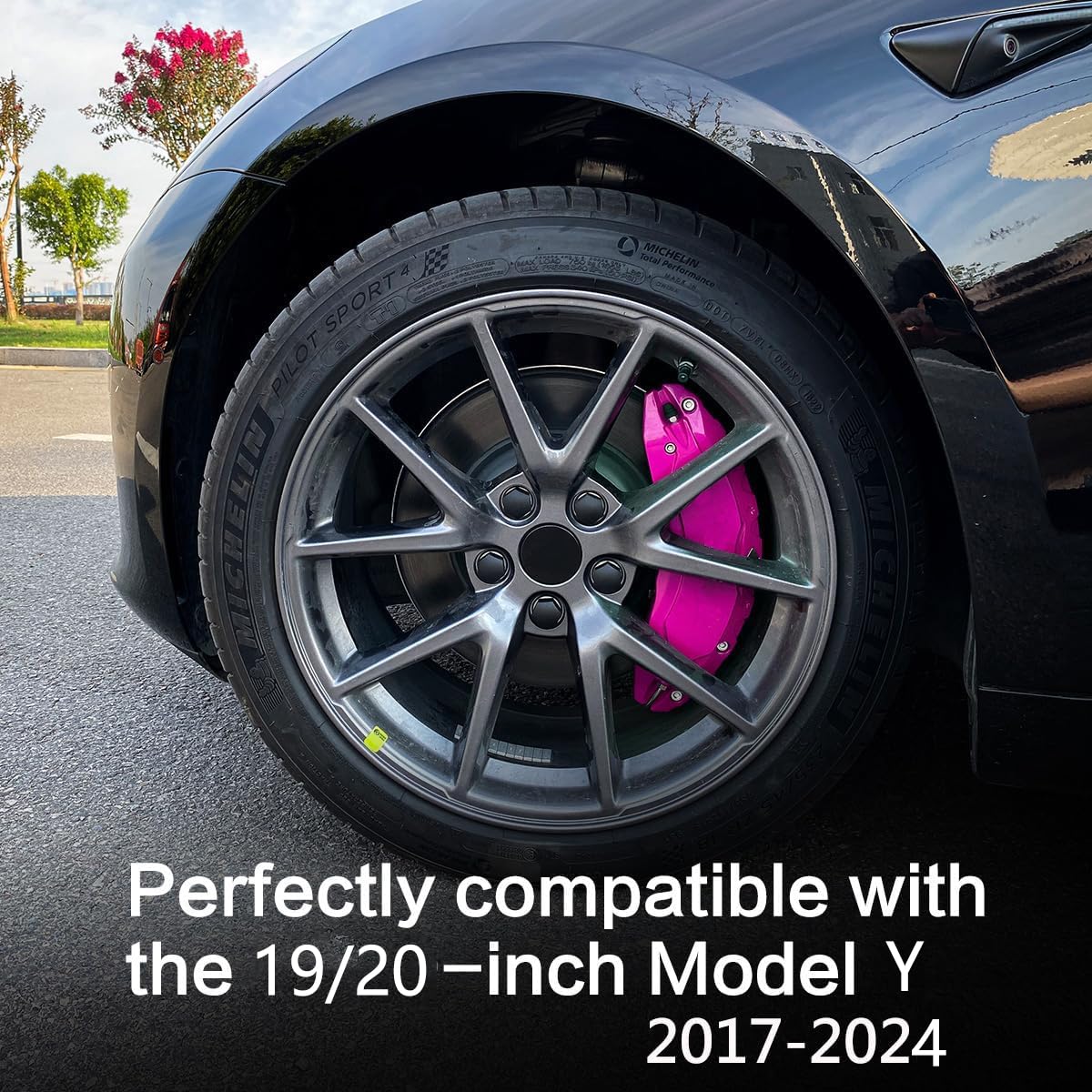 HEYOUTH 4 Piezas de 19 Pulgadas 20 Pulgadas Cubiertas de Pinza de Freno de Disco de Coche,Protector de Pinza de Freno de Disco de Aleación de Aluminio,Compatible para Tesla Modelo Y (Morado claro)