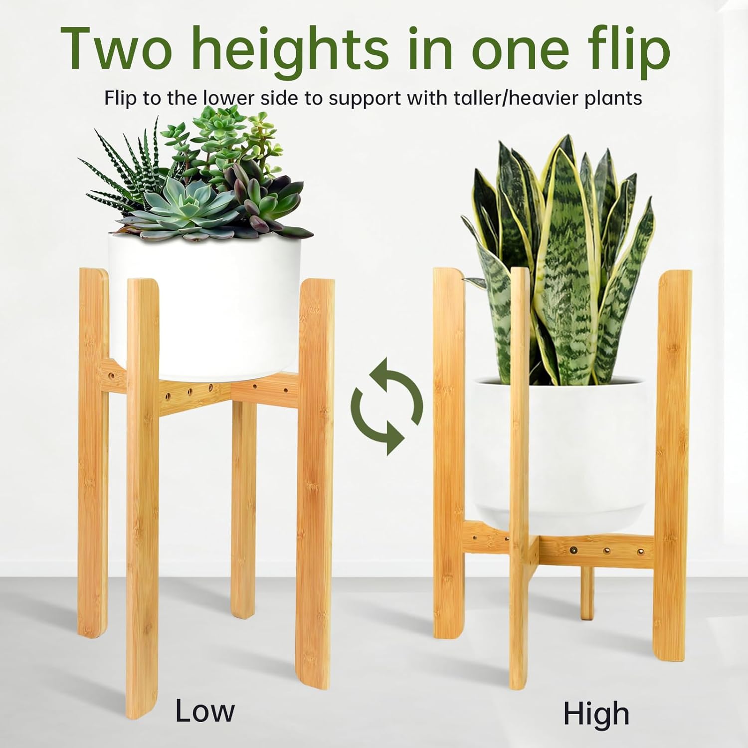 Adjustable Plant Stand Indoor,23.6" Tall Bamboo Mid Century Modern Plants Stands Fits 8-12 Inch Pots,Stable Single Floor Corner Flower Pot Holder for Living Room, Balcony