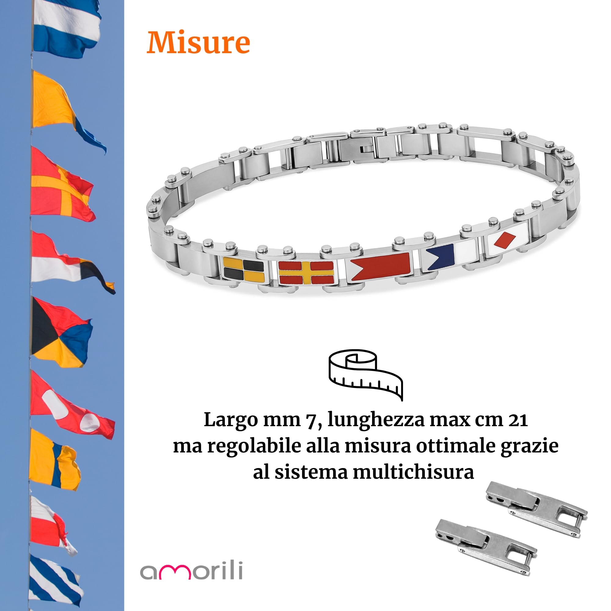 Bracciale Uomo Bandiere Nautiche – Accessorio Stile Marinaro Elegante – Idea Regalo Originale per Amanti del Mare e della Vela