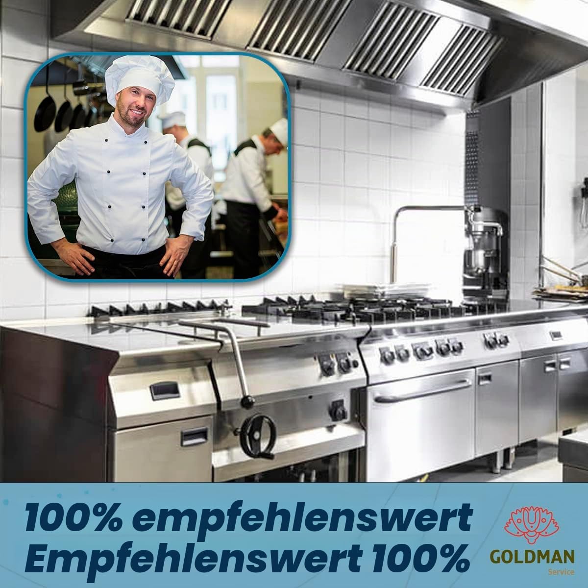 GOLDMAN SERVICE | Flexibler Gasschlauch für Industrie-Küchen in der Gastronomie - Länge: 1 Meter - Anschluss: 1/2" M-H + Adapter M-M