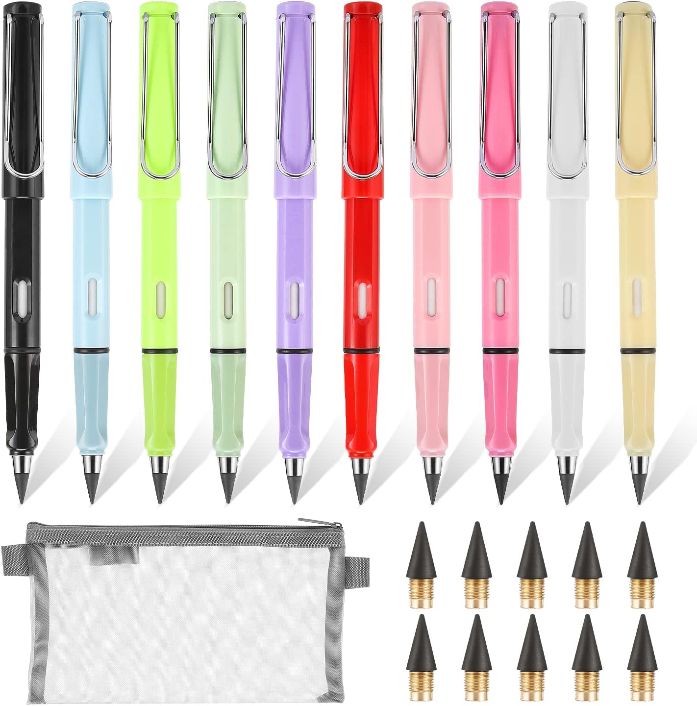 10 Pcs Infinity Pencil Everlasting Pencil - Eternal Inkless Pencils with Case & 10 Replacement Nibs, Reusable for Adults & Students