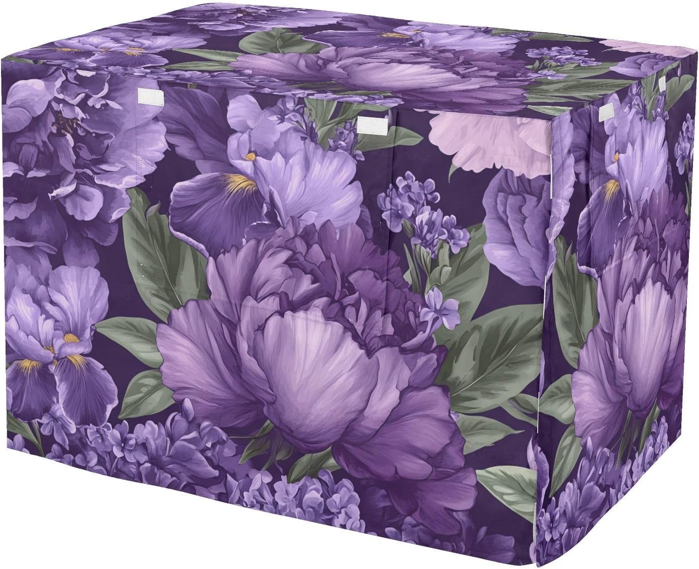 Purple Peonies Dog Crate Covers S-XL Windproof Pet Cage Cover with Openings, Reduces Barking, X-Large