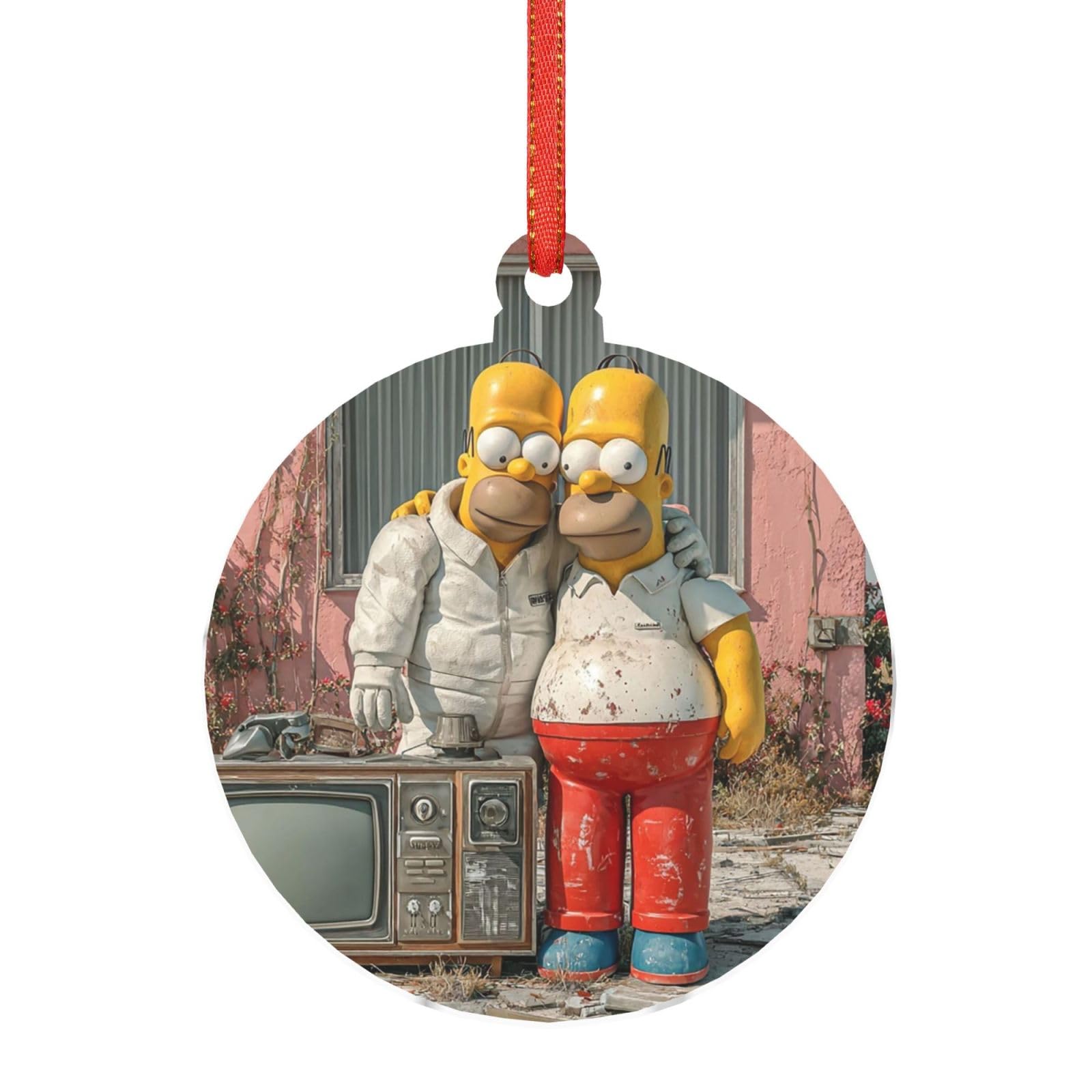 Hjkjkkj Round Shape Acrylic Ornament Christmas Tree Decoration Clear Round Pendant With Red Ribbon Simpsons Christmas Ornaments Indoor Outdoor Hanging Acrylic Pendants For Xmas Party Decor