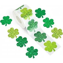 500Pcs Lucky St Patricks Day Shamrock Stickers, Laser Sparkly Clover Seal Decals, Green & Yellow Holographic Waterproof Self-Adhesive Labels Tag for Irish Party Envelope Journal Scrapbook Crafts