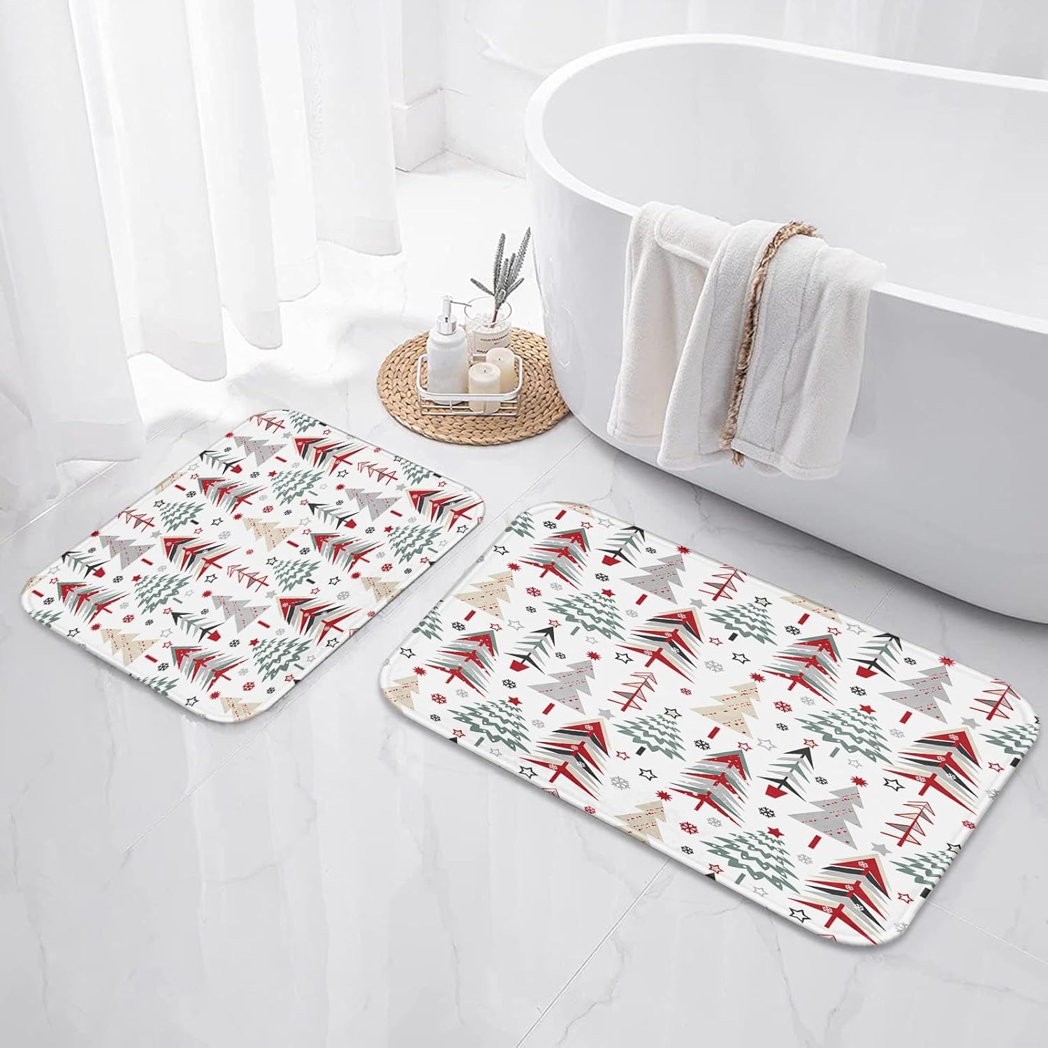 Christmas Bathroom Rugs and Mats Sets 2 Piece, Christmas