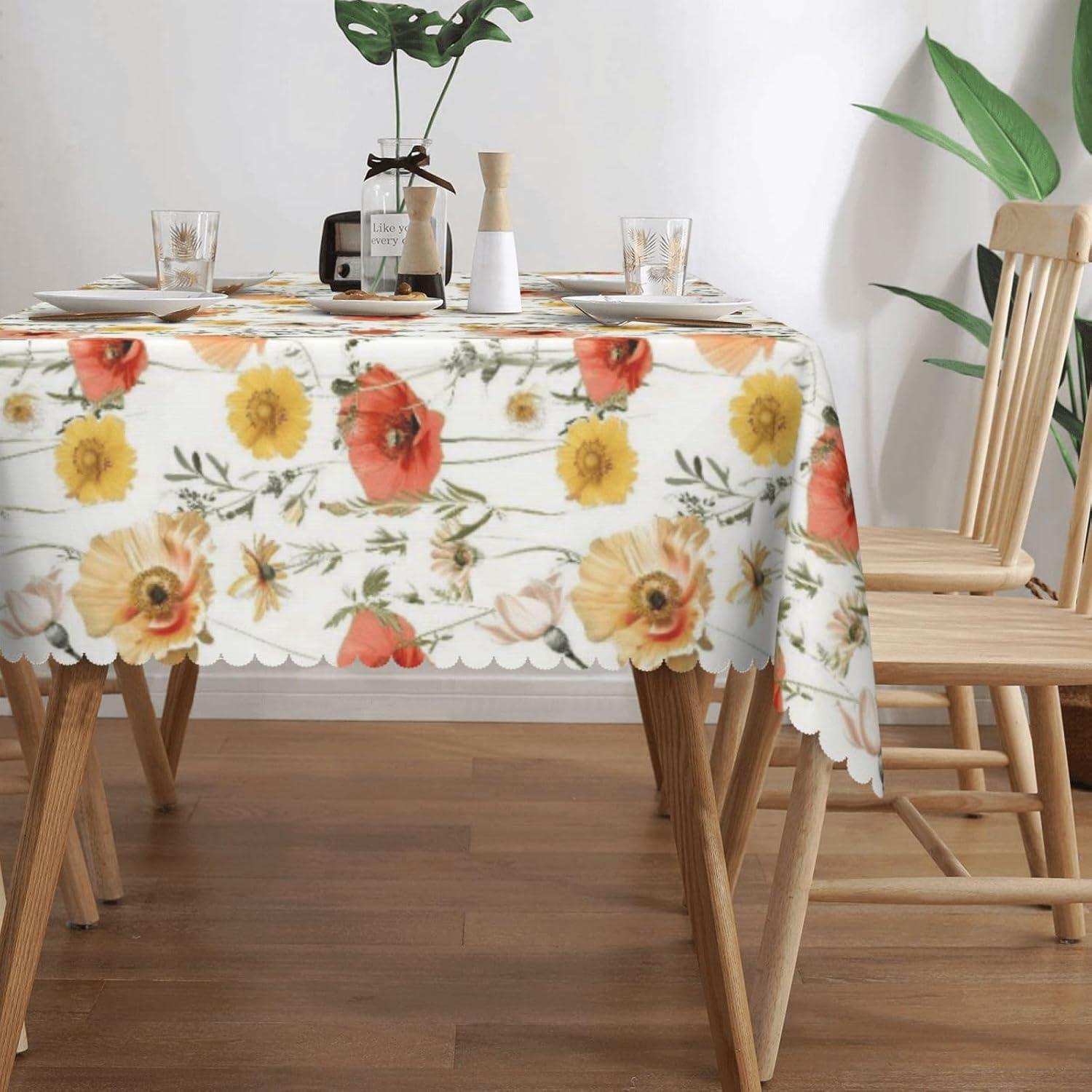 Floral Daisy Table Cloth for Dining Tables,Reusable Red Yellow Daisies Flower Tablecloths Boho Wildflowers Tabletop Decoration Rectangle Table Cover for Home,Kitchen,Party,Holiday,54x72Inch