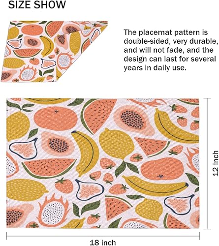 Miniatura 4 de Funny Fruit Design Placemats Set of 4 Table Mats Washable Placemat Waterproof Place Mats for Party Home Dining Table Decor 18x12 in