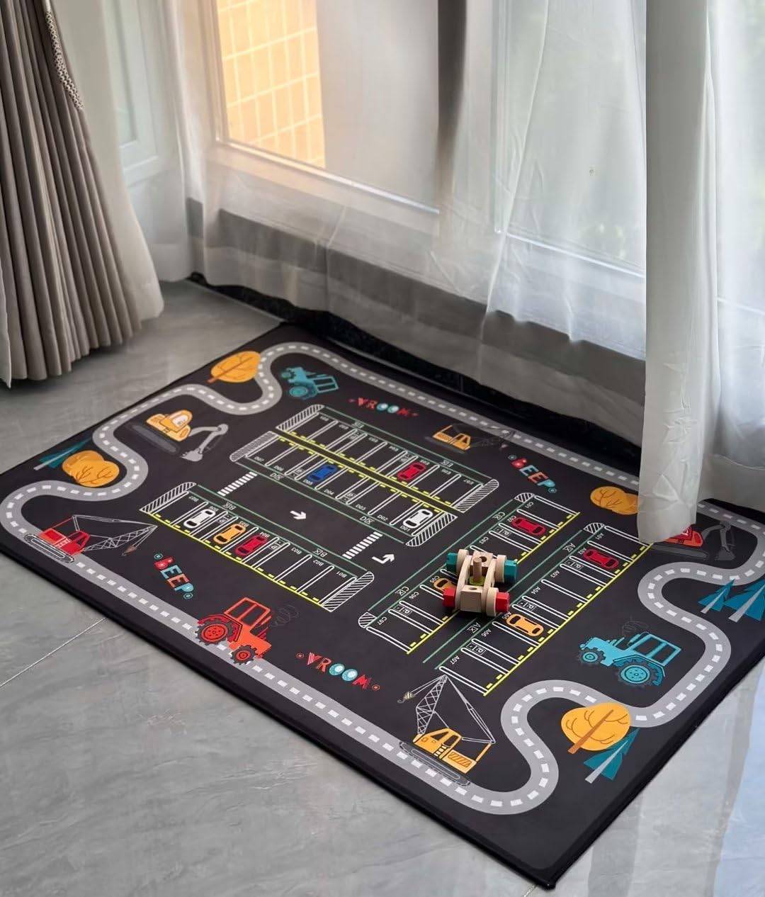 Alfombra De Juego De Tráfico De Estacionamiento, Alfombra De Guardería De La Habitación De Los Niños, Alfombra De Juego De Pista De Carretera De Dibujos Animad, Curve Road, 80 * 120cm