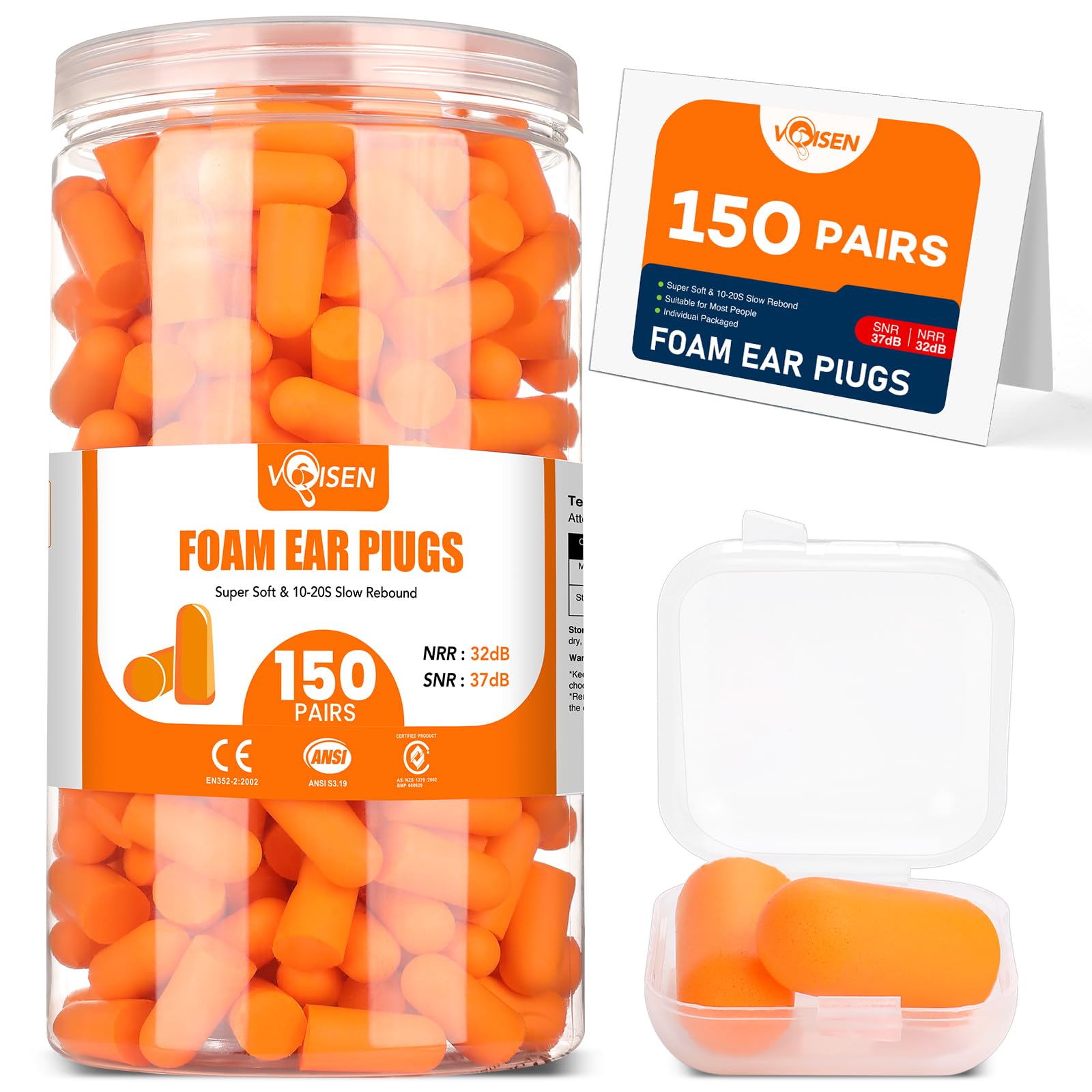 VOISEN 150 Pairs Foam Ear Plugs