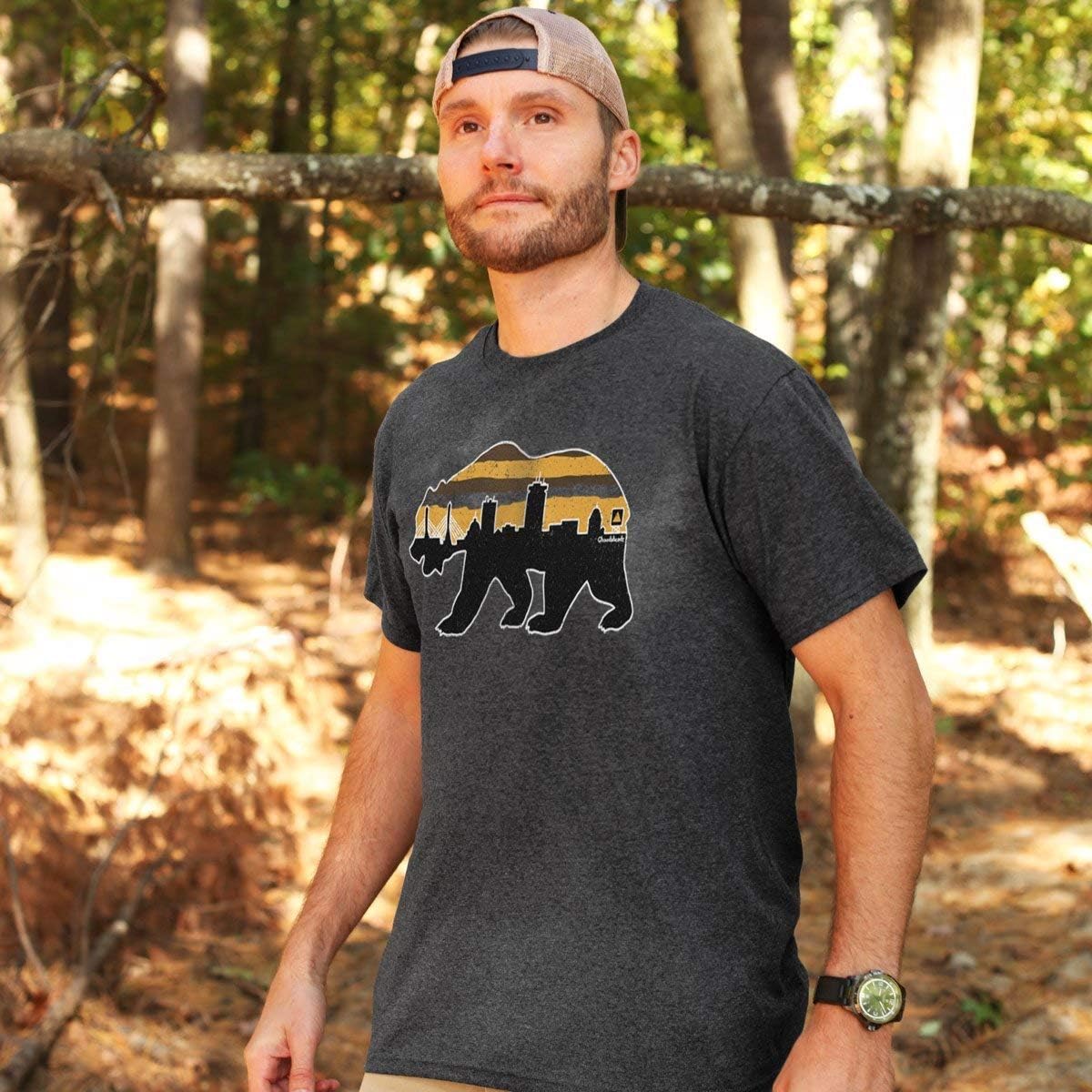 Chowdaheadz Boston Bear Skyline T-Shirt - Unisex Vintage Tee Soft Cotton Blend