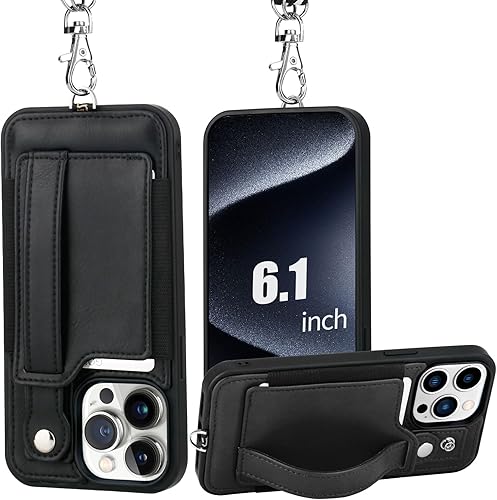 TOOVREN Funda para teléfono compatible con iPhone 15 Pro, funda tipo cartera para iPhone 15 Pro, con tarjetero y correa de soporte, funda de piel