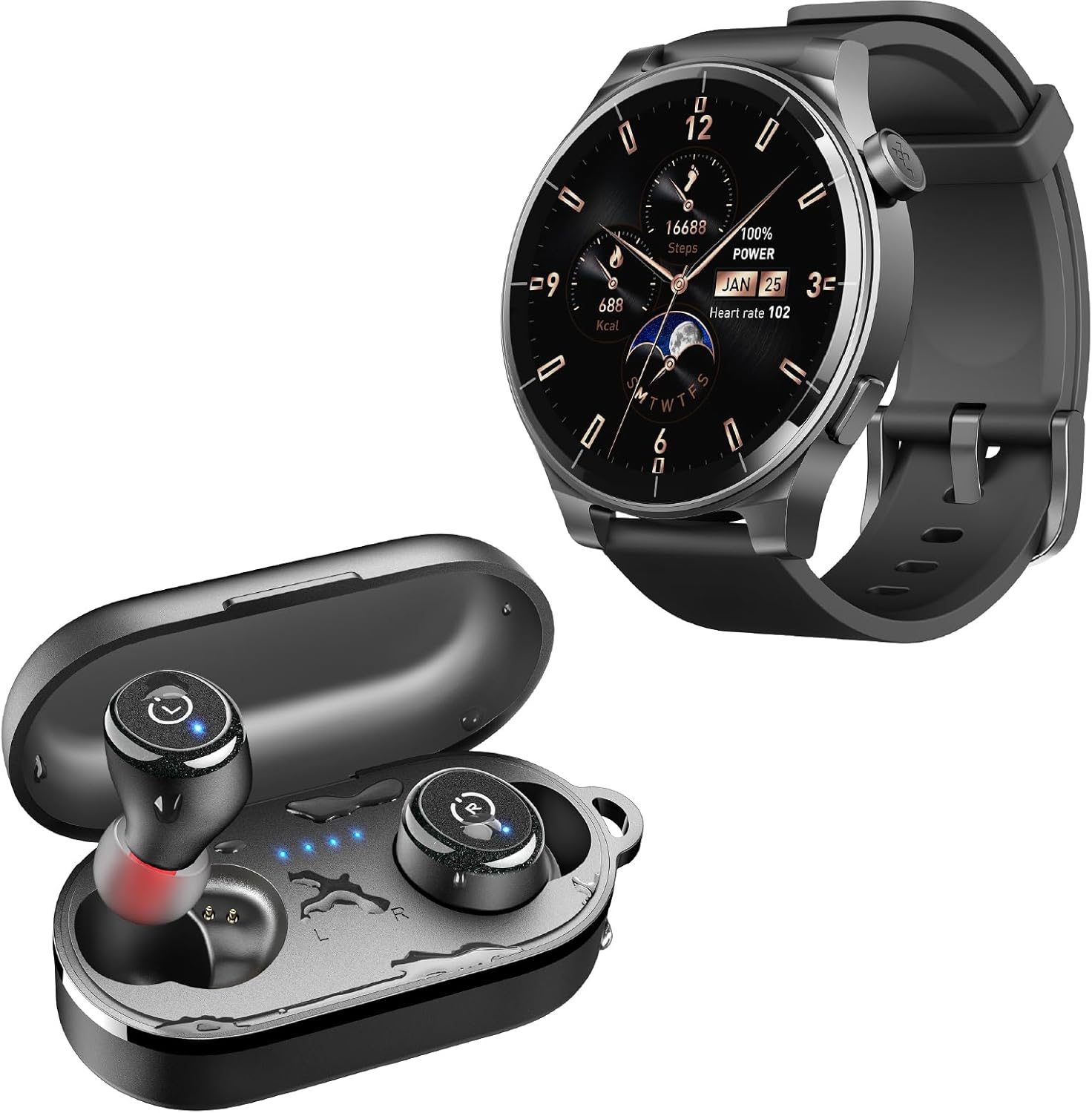 TOZO S5 Smartwatch (Answer/Make Calls) Sport Mode Fitness Watch, Black + T10 Wireless Bluetooth in-Ear Headphones