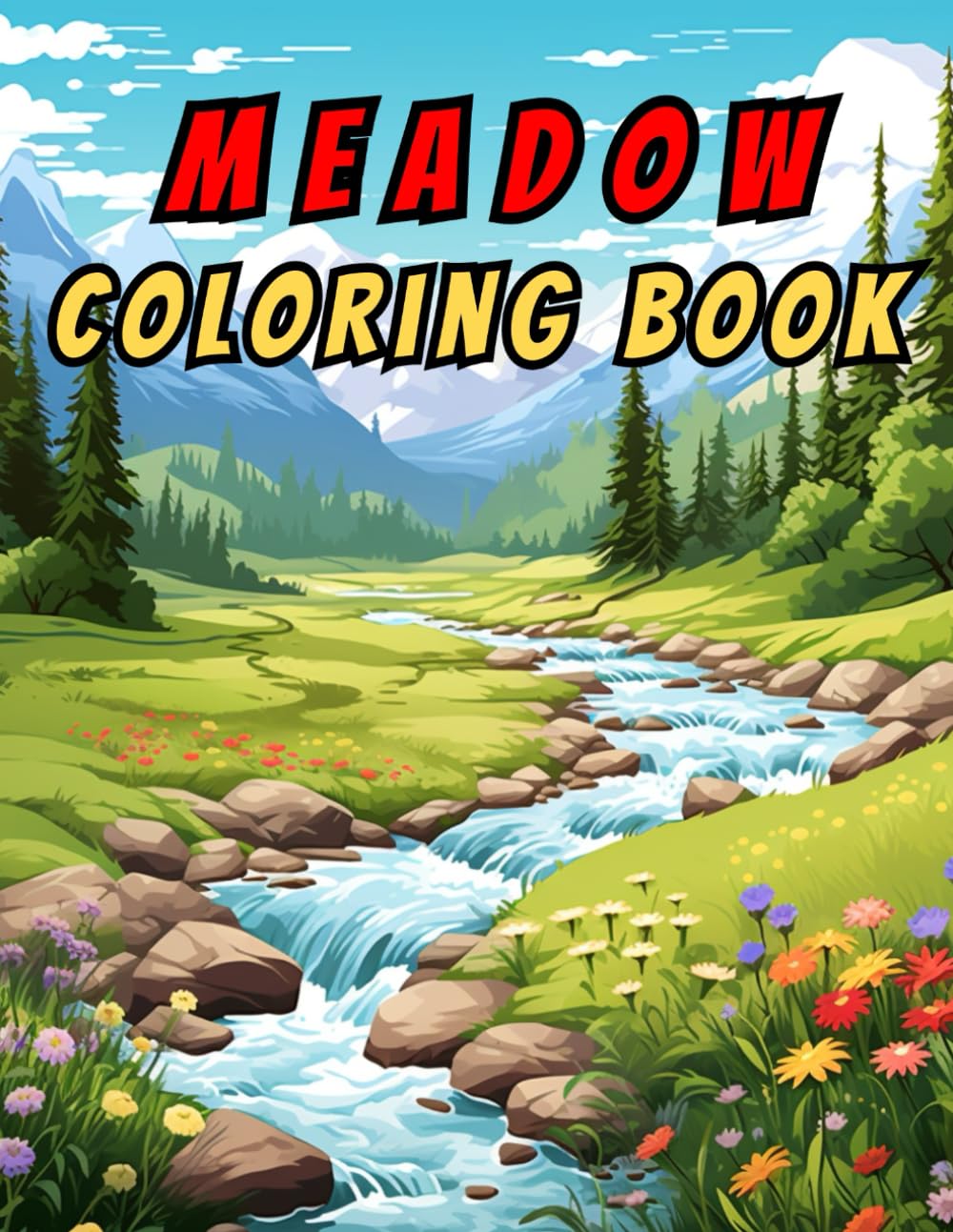 Livre de coloriage de fleurs pour soulager le stress avec 50 designs de paysages de prairie