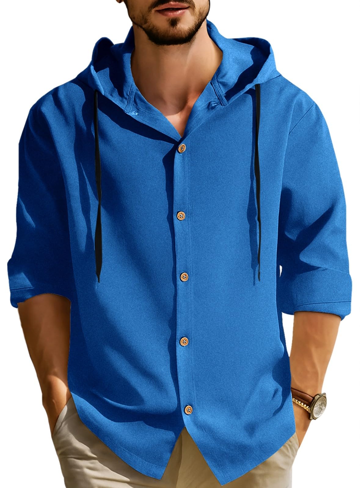 Noble Monk Relax Fit - Camiseta con capucha para hombre, ropa de ocio para hombre, manga larga, camisa elegante para hombre