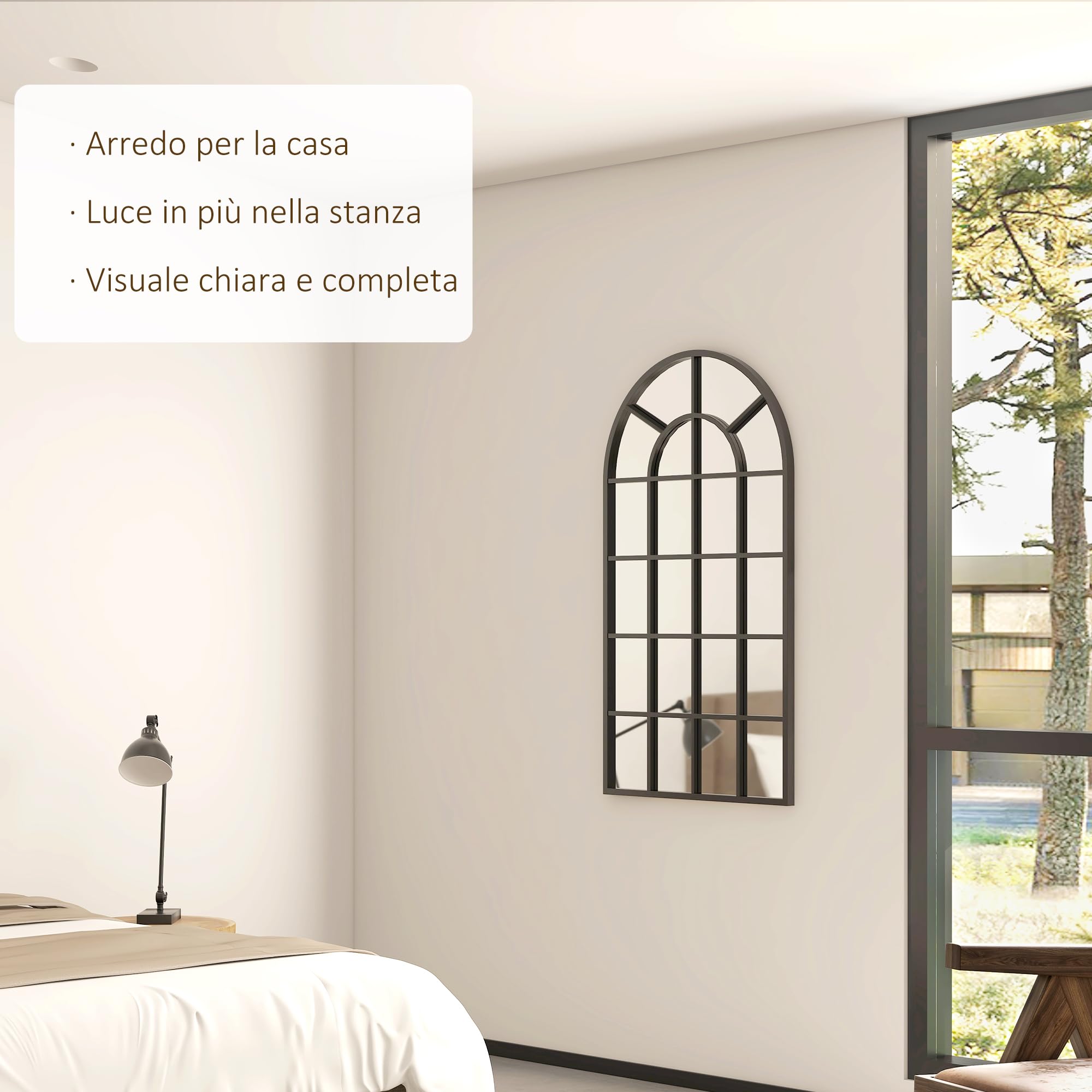 HOMCOM Specchio da Parete e da Appoggio 62x2.5x110 cm Nero | Specchio ad Arco per Casa e Ufficio, Metallo