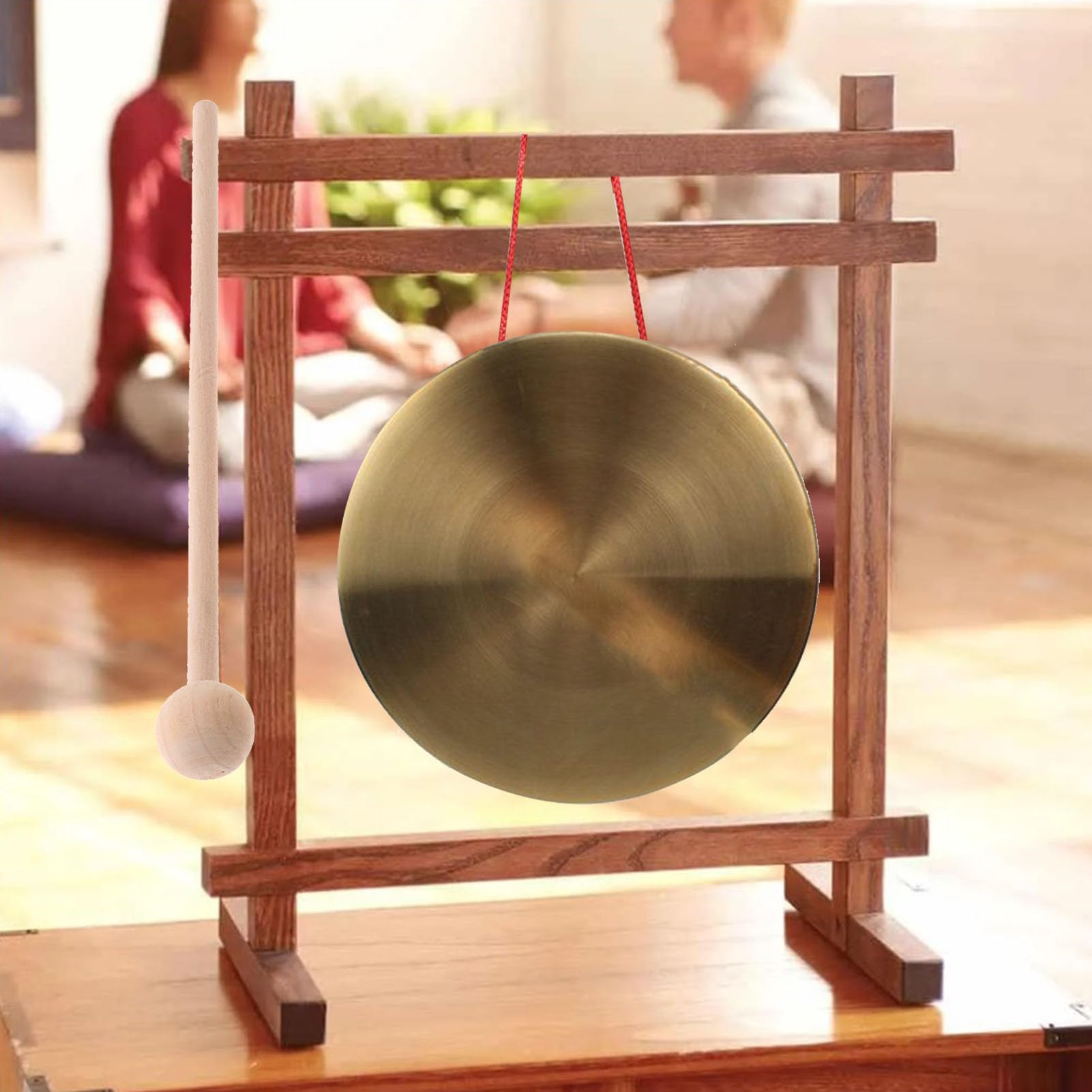 Mini Gong cuivre – Instrument de percussion de 10,2 cm, Gong pour avec maillet bois | Système portatif portatif, corde rouge suspendue pour l'instrument de musique de fête de salle de cl