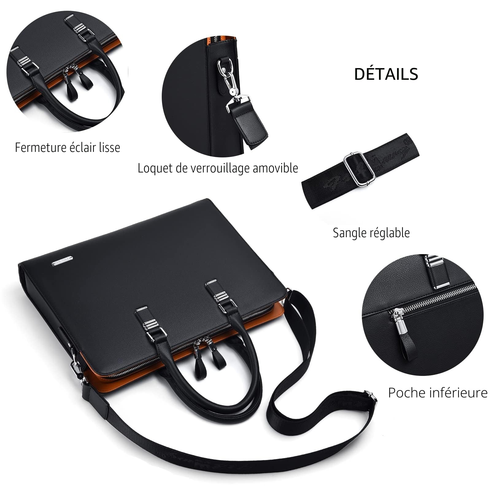 FSD.WG Sac d'affaires Pour Homme,Mallette en Cuir Imperméable,Sac d'affaires Pour Ordinateur Portable Pour Affaires, Ecole, Voyage, Détachable