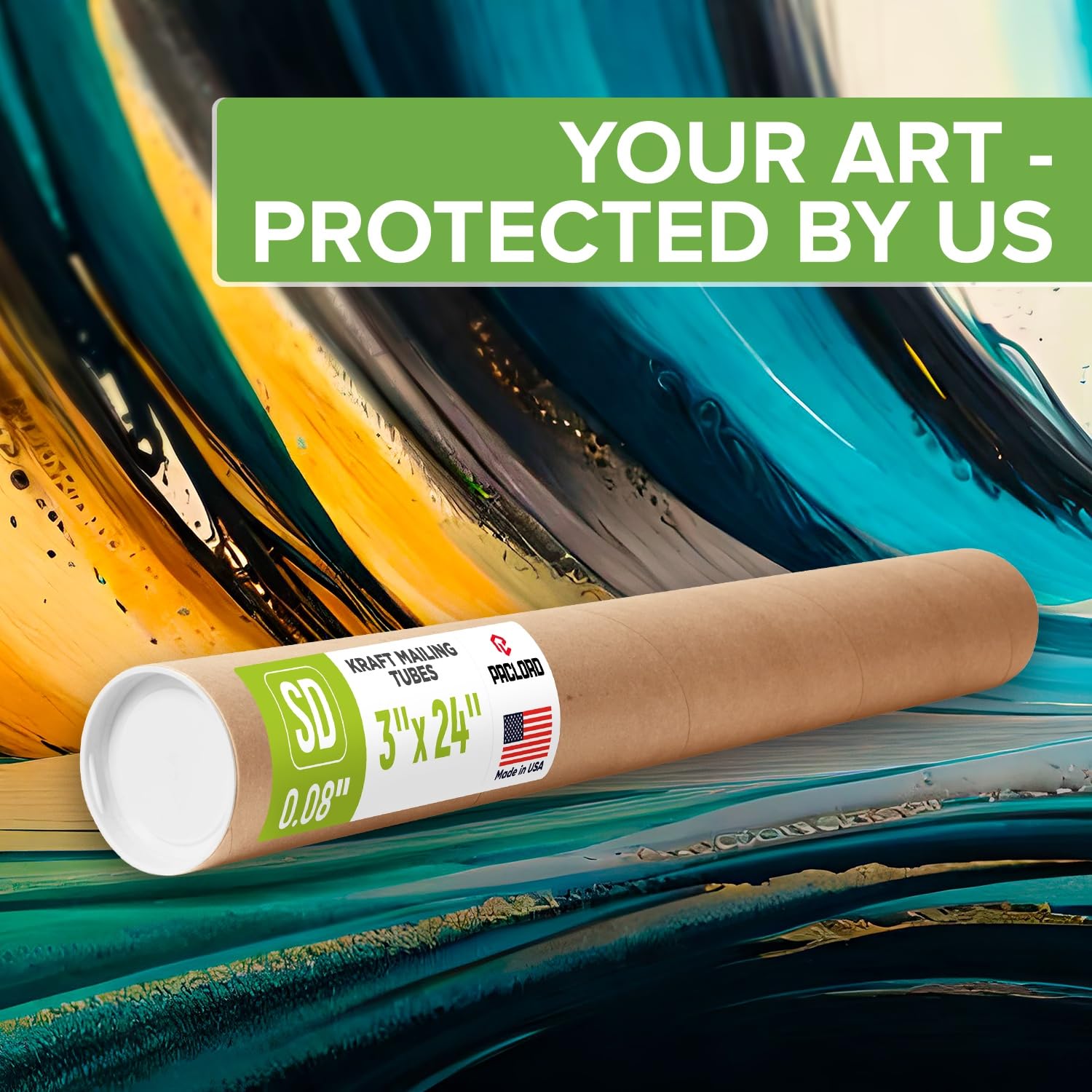 Lot de 2 tubes d'expédition en papier kraft renforcé de 7,6 x 61 cm avec 2 bouchons chacun – Tube d'affiche approuvé USPS – Fabriqué aux États-Unis pour l'expédition et le stockage d'affiches,