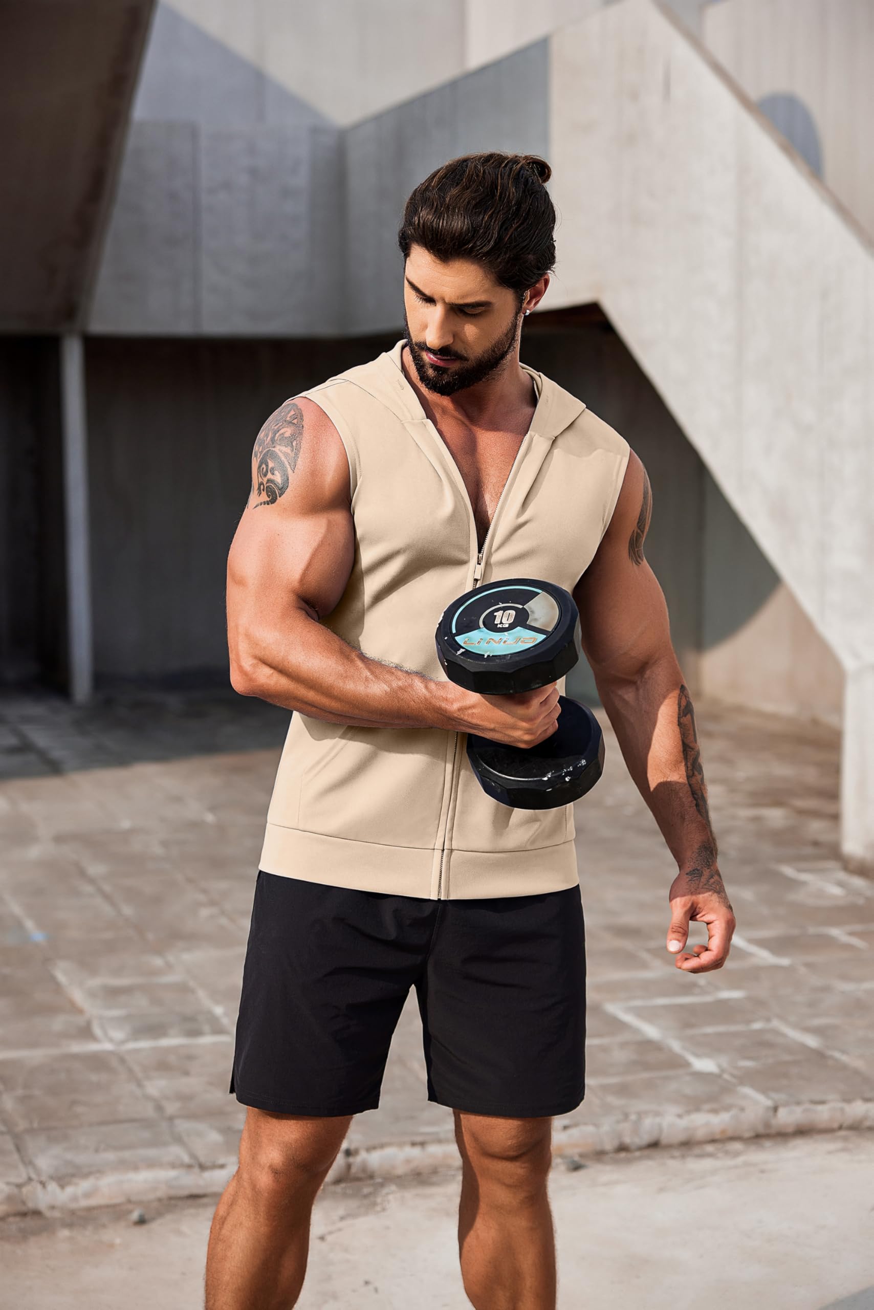 COOFANDY Herren Workout-Kapuzen-Tank-Top, 2er-Pack, mit Reißverschluss, ärmellos, Fitness-Shirts, Muskel-Cut-Off-T-Shirt, Bodybuilding-Kapuzenpullover