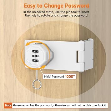 90 Degree 3-Digit Combination Cabinet Lock, Zinc Alloy Keyless Folding Hasp Lock Latch, Password Security Rotary Door Latch for Office File Cabinet, Drawer, Locker, Cupboard (1, White)