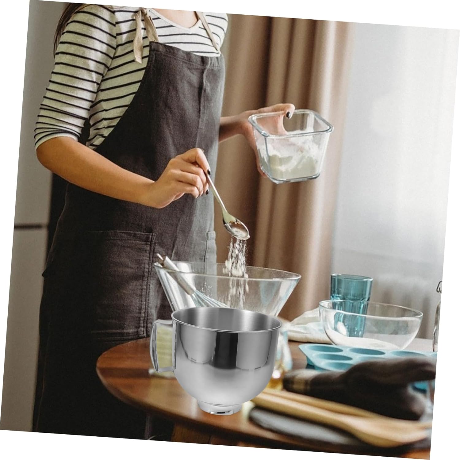 Mikikit Stainless Steel Mixing Bowl Handle Deepened and Whipping Bowl Kitchen Essential for Stand Mixers Versatile for Baking and Cooking