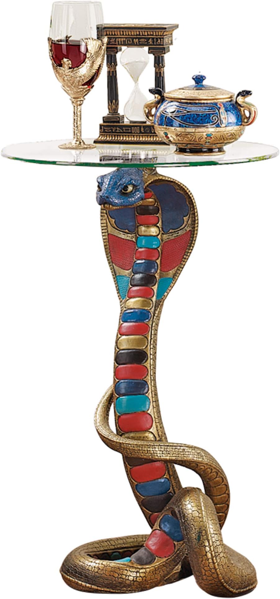 Design Toscano Cl5057 Renenutet Egyptian Cobra Snake Diety Side End Table, 16 Inches Wide, 24 Inches Tall, Handcast Polyresin, Full Color Paint