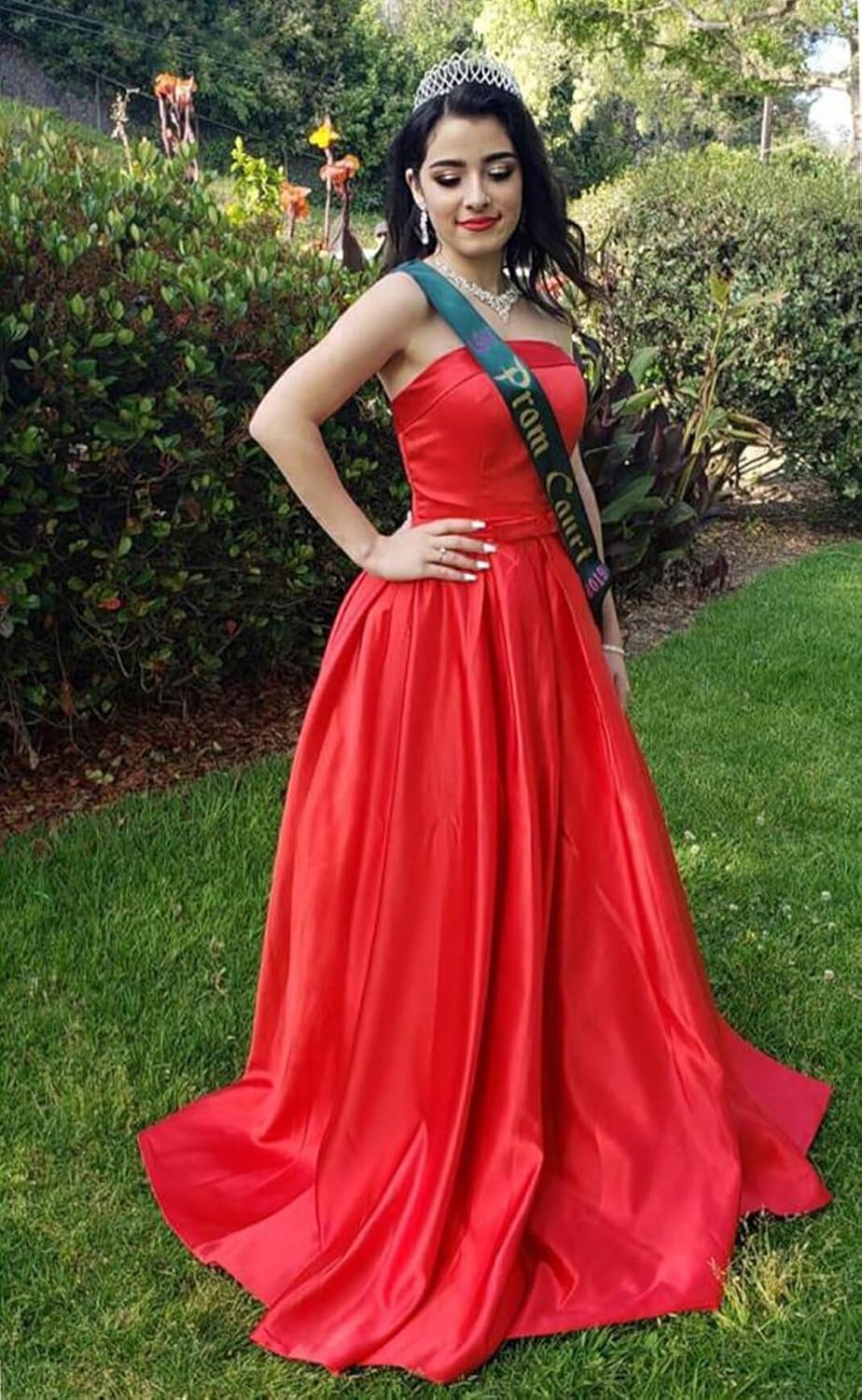 Strapless Prom Dresses Long Satin Ball Gown Formal Dress for Women Evening Dress with Pockets - Image 2