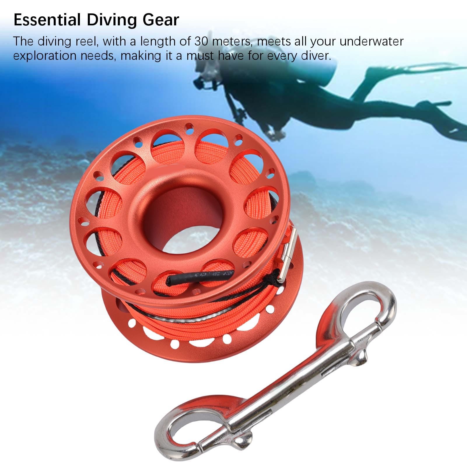 Bobine de Plongée sous Marine avec Double Crochet, 30 mètres Bobine Doigt Aluminium Aviation pour Sécurité Plongée, Opérations Maritimes et Activités Subaquatiques