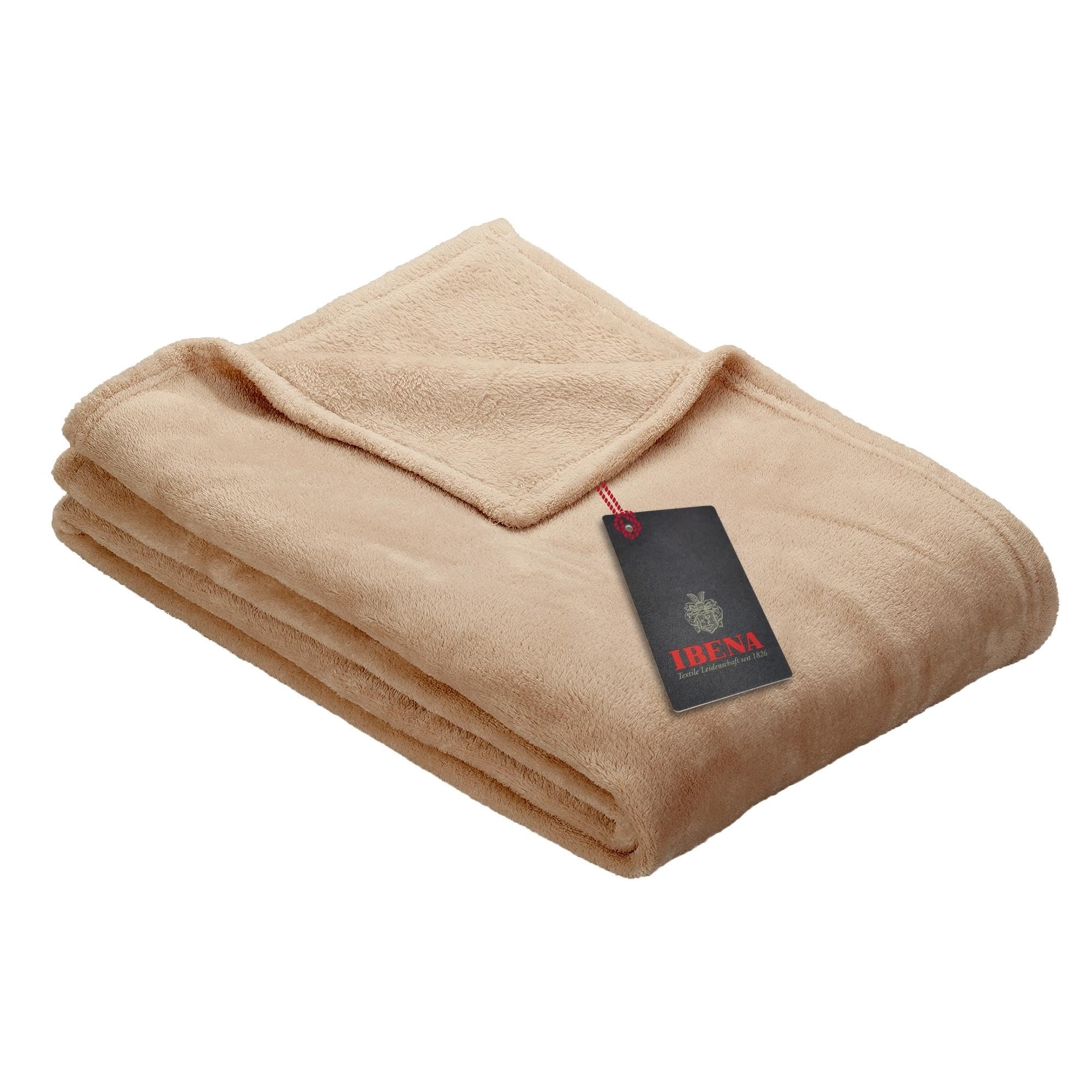 Ibena Olbia - Coperta in pile, 150 x 200 cm, soffice, calda e lavabile, colore cognac