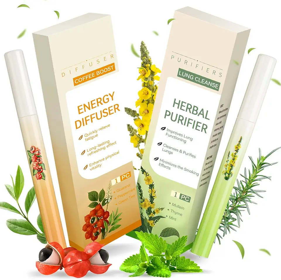 Caneta difusora de ervas verbasco – inalador sem fumaça para parar de fumar, limpeza pulmonar com verbasco, tomilho e menta – aromatizador de ar (2 varas)