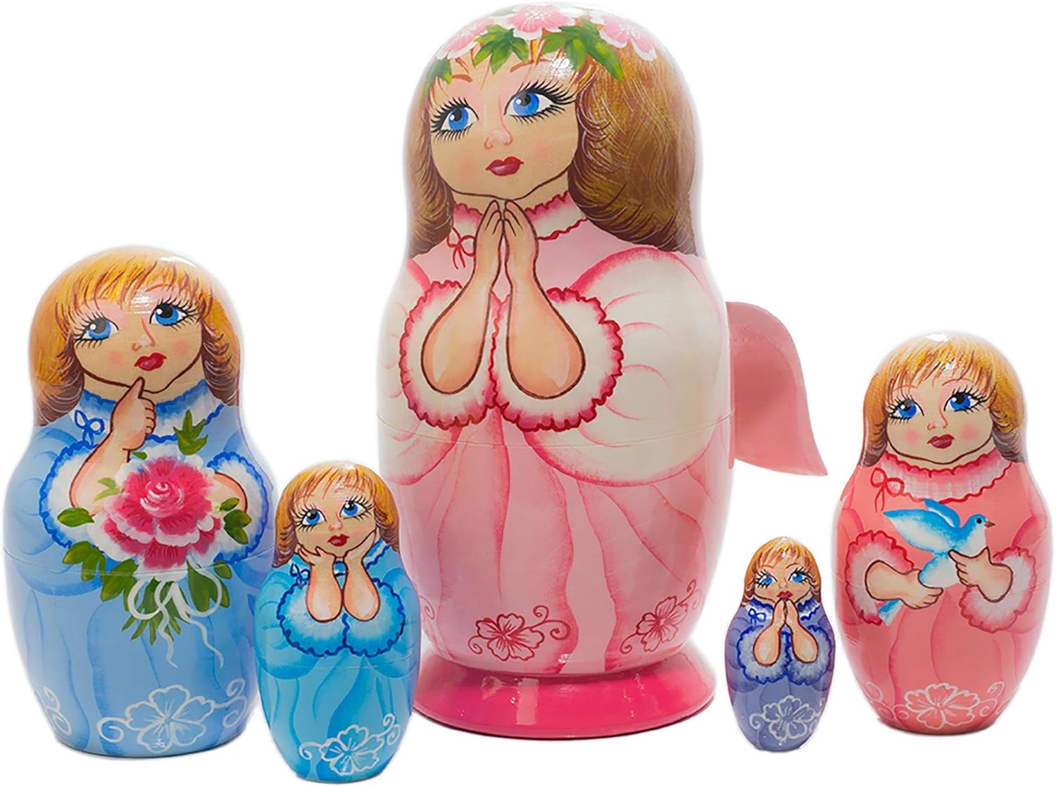 Golden Cockerel Perfect Angel Matryoshka 5pc./6" Angel with Wings Nesting Doll