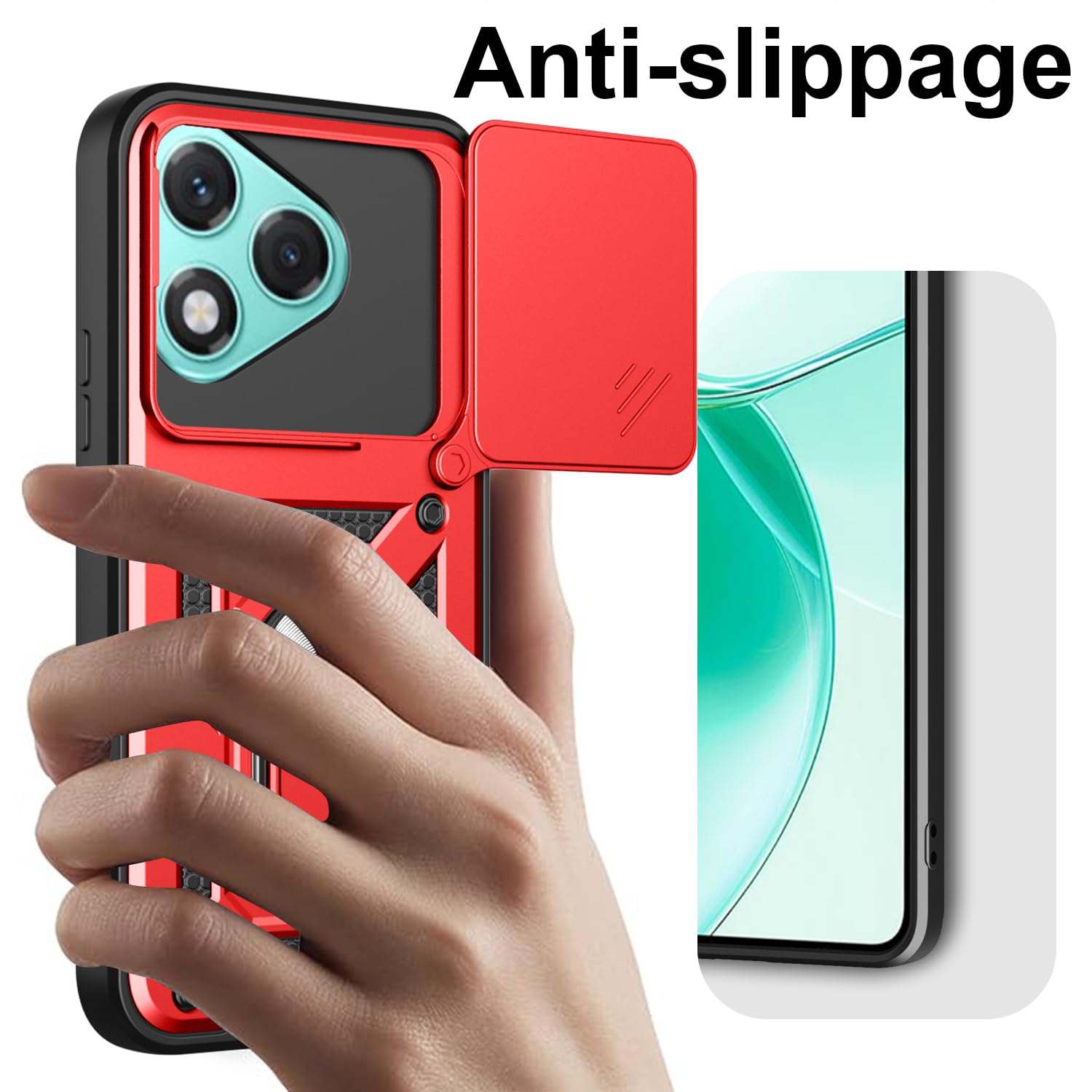 Sougak Cover per Honor 400 Lite, Antiurto Militare 360°Anello Supporto Custodia con Protezione Fotocamera con Invisibile Stand Militare Antiurto TPU Silicone Custodie, Nero