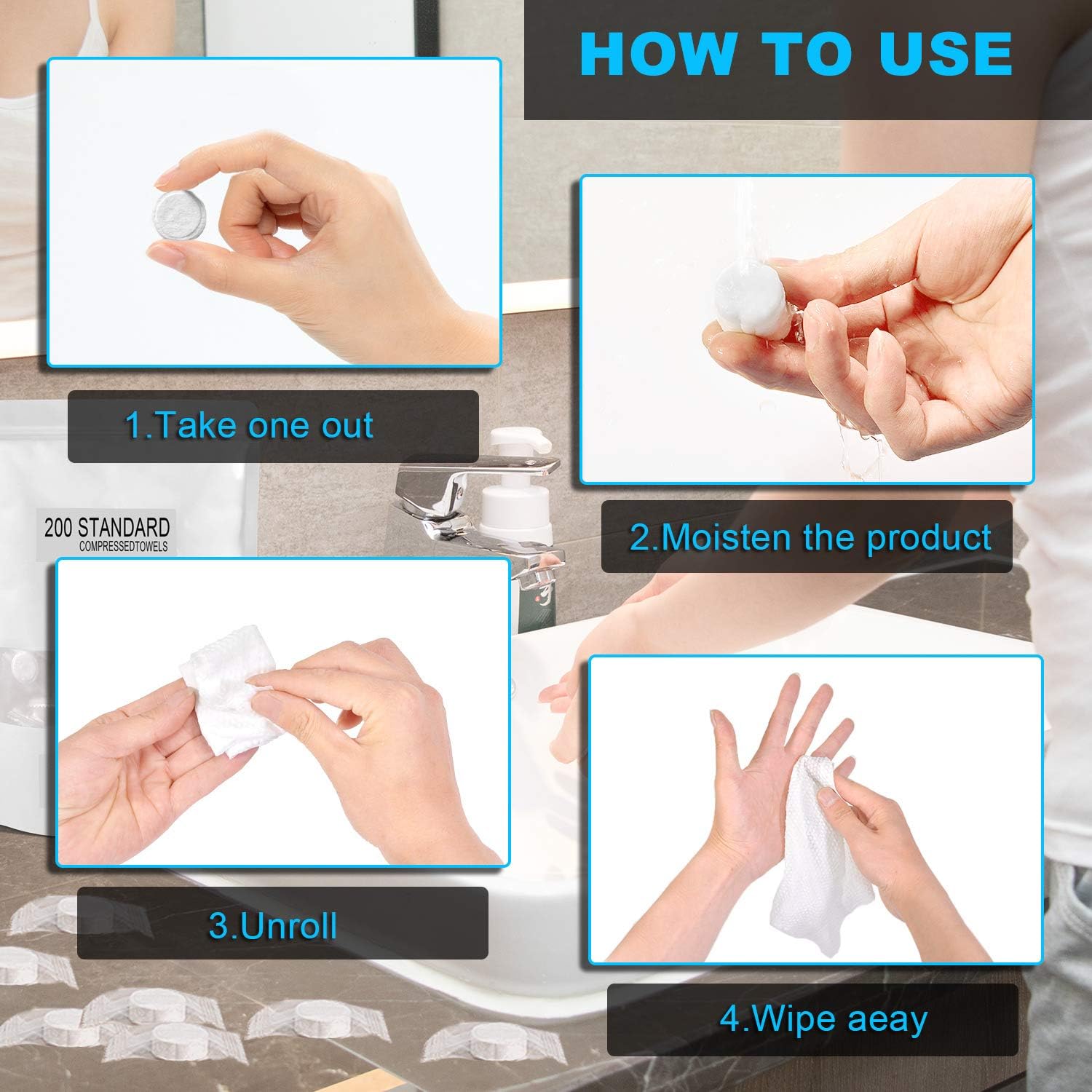 200pcs Mini Compressed Towel, Magic Disposable Face Compressed Towels, Soft Compressed Hand Wipe, Portable Compressed Coin Tissue for Travel/Home/Outdoor Activities