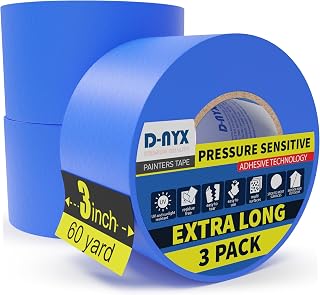 3 Pack Professional Painters Tape 3 inch Wide x 60 Yards Produces Sharp Lines | Blue Masking Tapes Residue-Free Multi-Surface Spray Paint Tape Automotive DIY Painting (180 Total Yd)