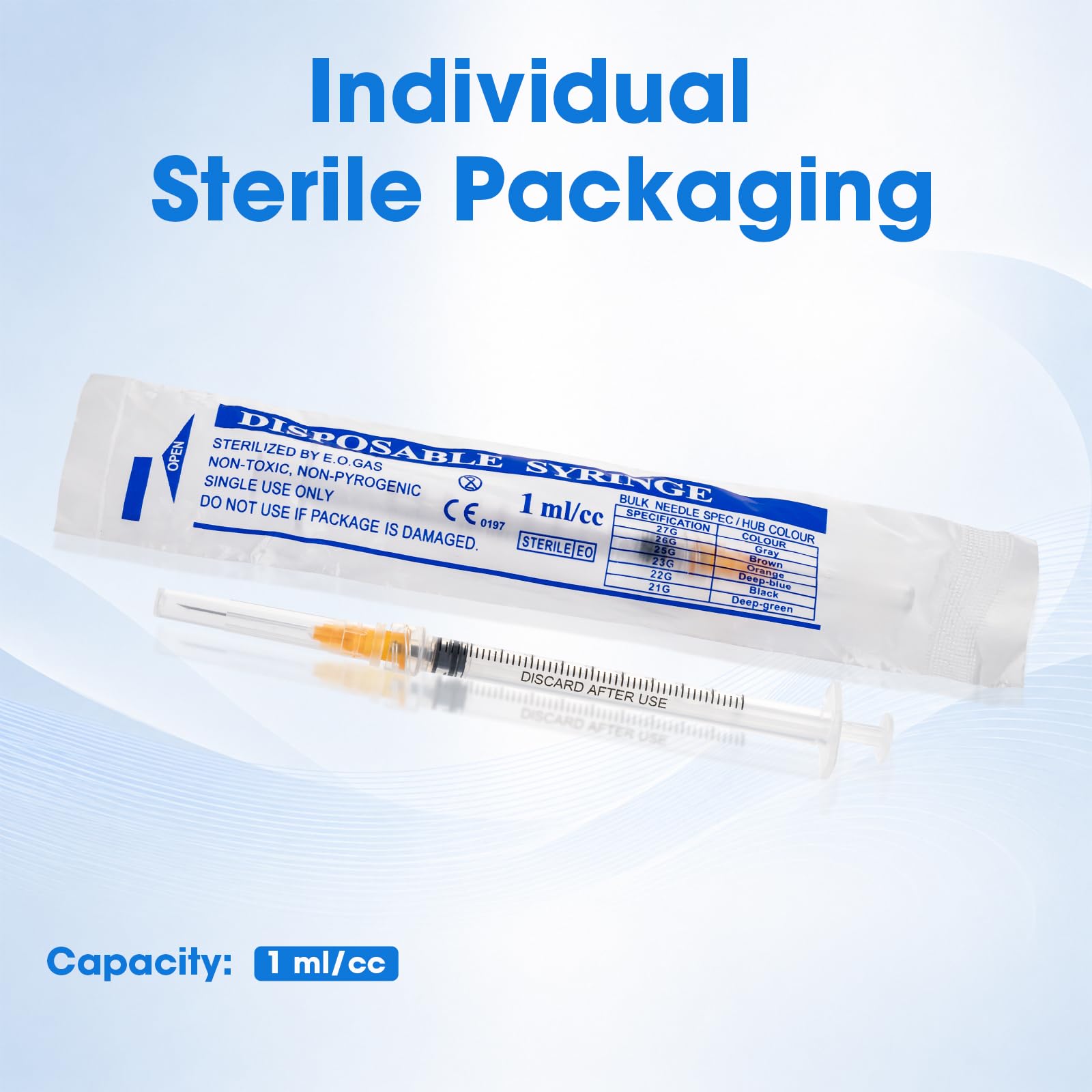 1ml Syringes with 25G 1 Inch(25mm), 1cc Luer Lock Syringes, 100 Pack — Amazon image 5