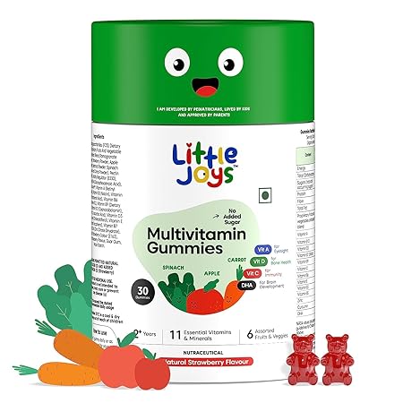 Little Joys Multivitamin Gummies for Kids (2-6 years) | 30 Days Pack | No Sugar Added | Natural Strawberry Flavour | Boosts Immunity, Bone Density, Digestion & Overall Health