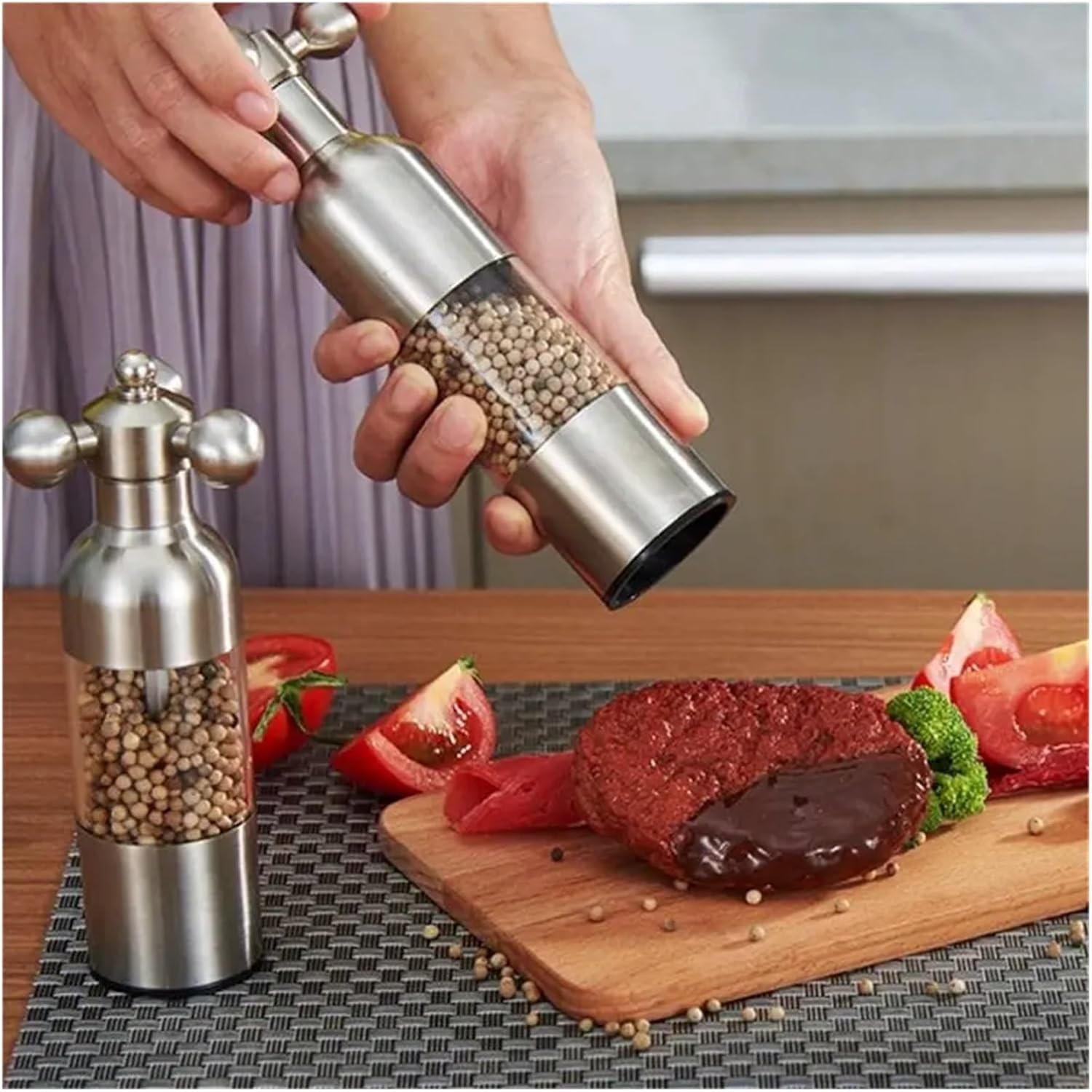 Pepper Grinder, Manual Stainless Steel Faucet Salt Shaker, Handle Included, Western-Style Kitchenware(Rose Gold)