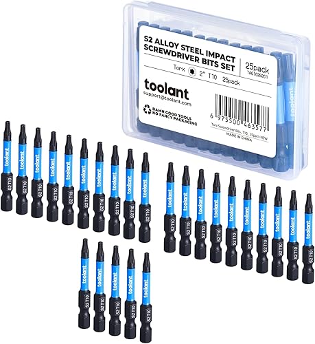 toolant Brocas Torx de impacto de 2 pulgadas, paquete de 25 (T10), brocas de estrella de atornillado de acero S2 de vástago hexagonal de 14