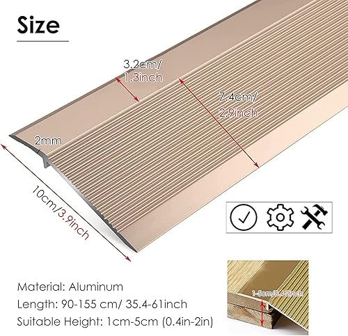 Miniatura 2 de Doorway Uneven Floor Transition Strip,Wood to Tile Metal Floor Transition Strip,Aluminum Wheelchair Threshold Ramps for Doorway,DoorTileThreshold