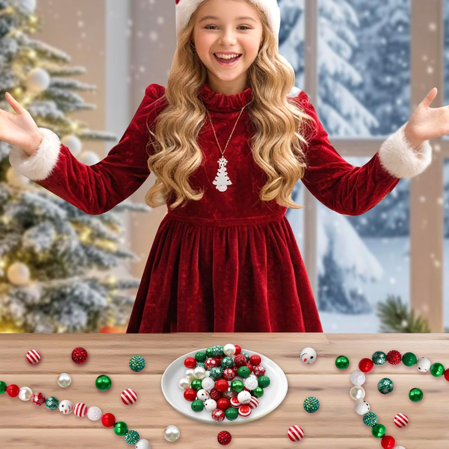 50 Pcs Christmas 20mm Bubblegum Beads,Christmas Acrylic Plastic Beads for Holiday Crafts Jewelry Making Necklace Bracelet Craft Supplies (Snowman) - Image 7