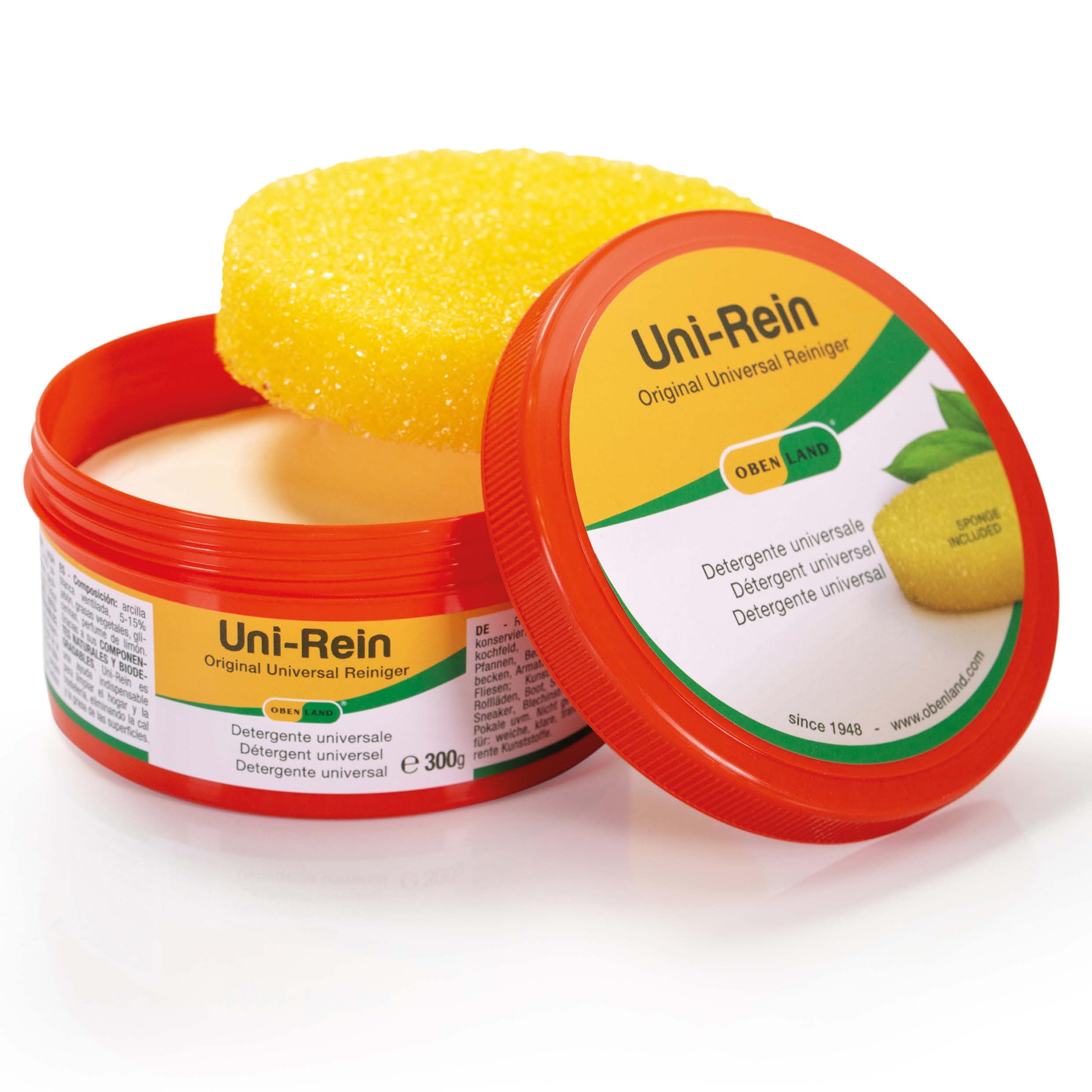 Obenland Uni-Rein Piedra de Limpieza Natural 3x300 gr– Limpiador Universal con Esponjas para Cocina, Baño, WC, Cristales, Inox, Zapatillas