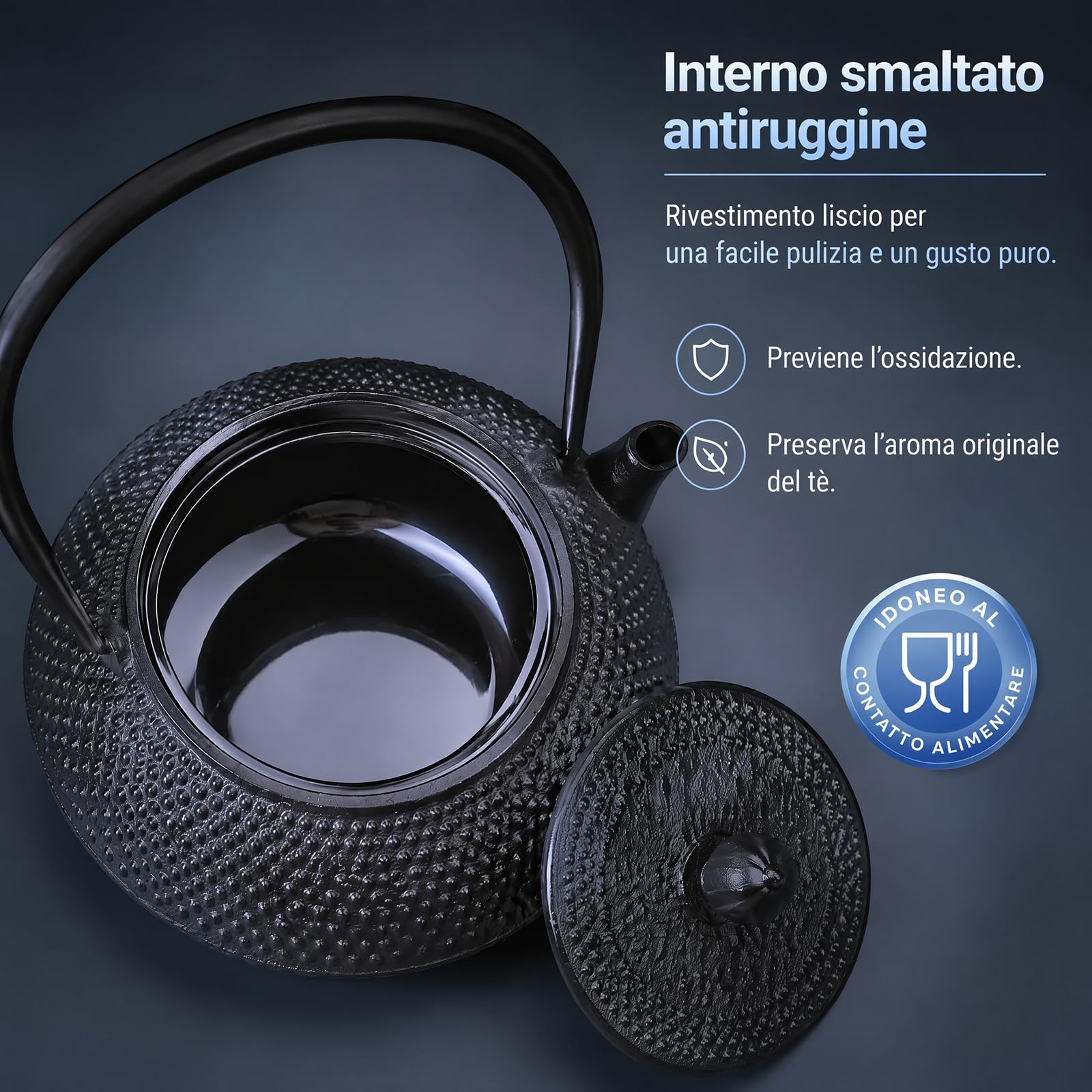 Teiera tradizionale giapponese in ghisa, nero, in metallo di alta qualità con motivo strutturato, stile teiera, 800 ml