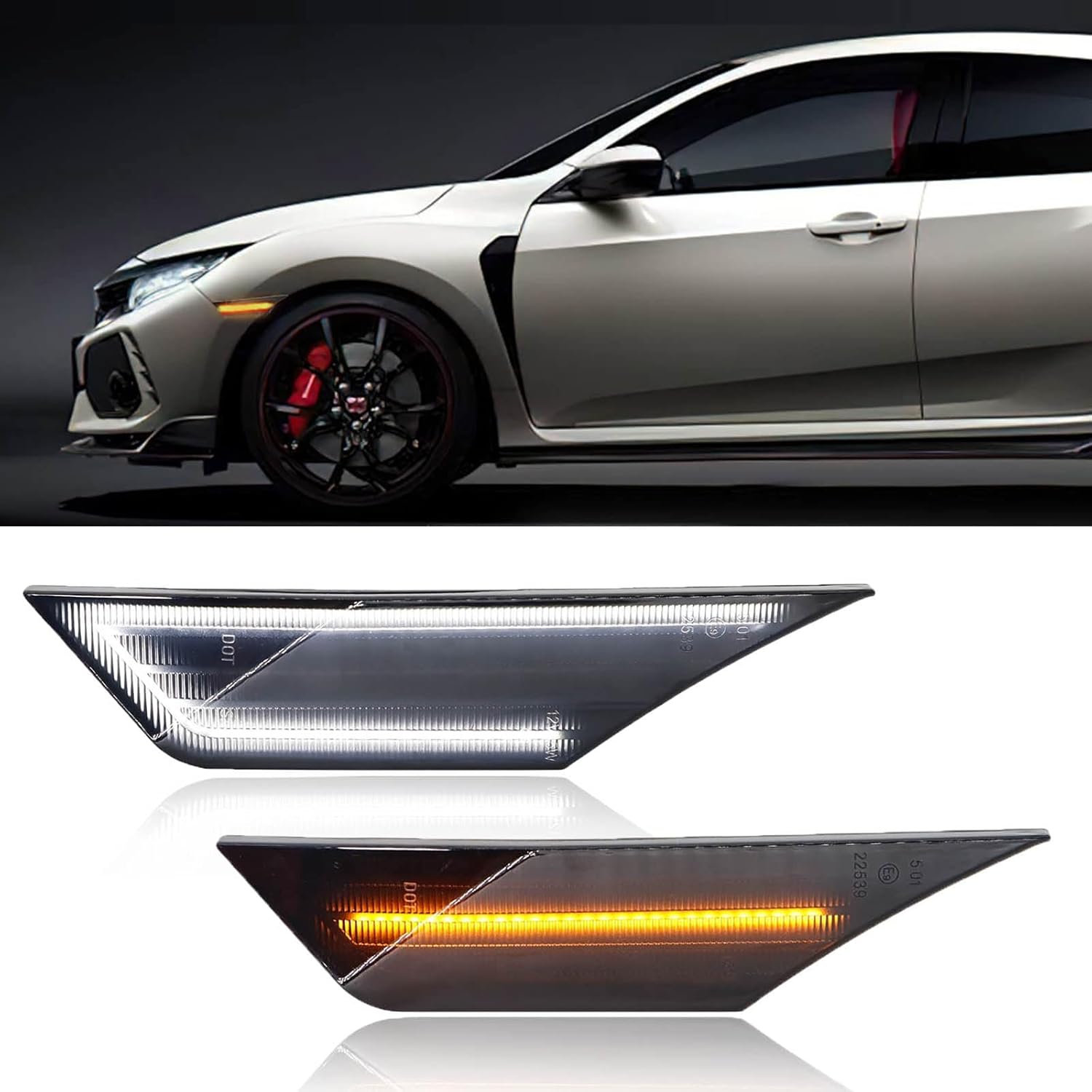 AUTOXBERT LED Side Marker Lights for Honda Civic 10th Sport Si 2016-2021 Civic Coupe Sedan Hatchback Front Turn Signals Sequential Amber & White (Smoked Lens)
