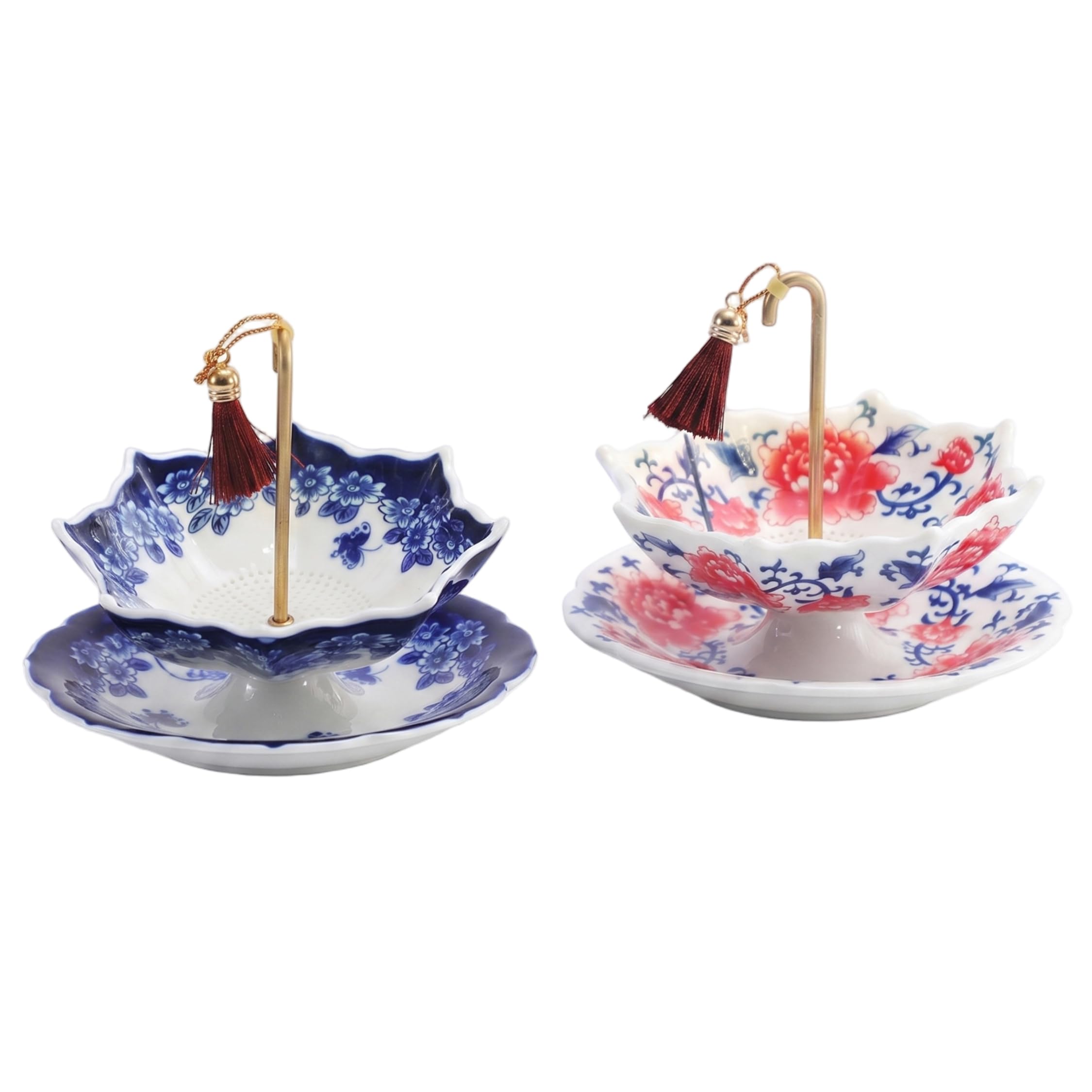 2er-Pack Teeschirme, florale Keramik-Teesiebe für loses, exquisites Porzellan-Set mit Abtropfböden für die Teestube im Heimbüro (2 Stile), Sieb
