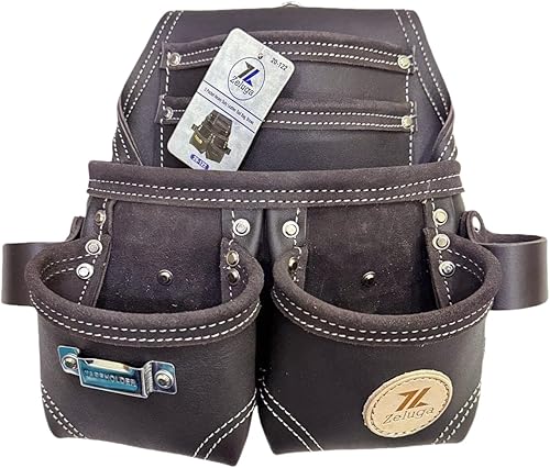 ZL122TB - Bolsa de herramientas de cuero resistente con 5 bolsillos, color marrón