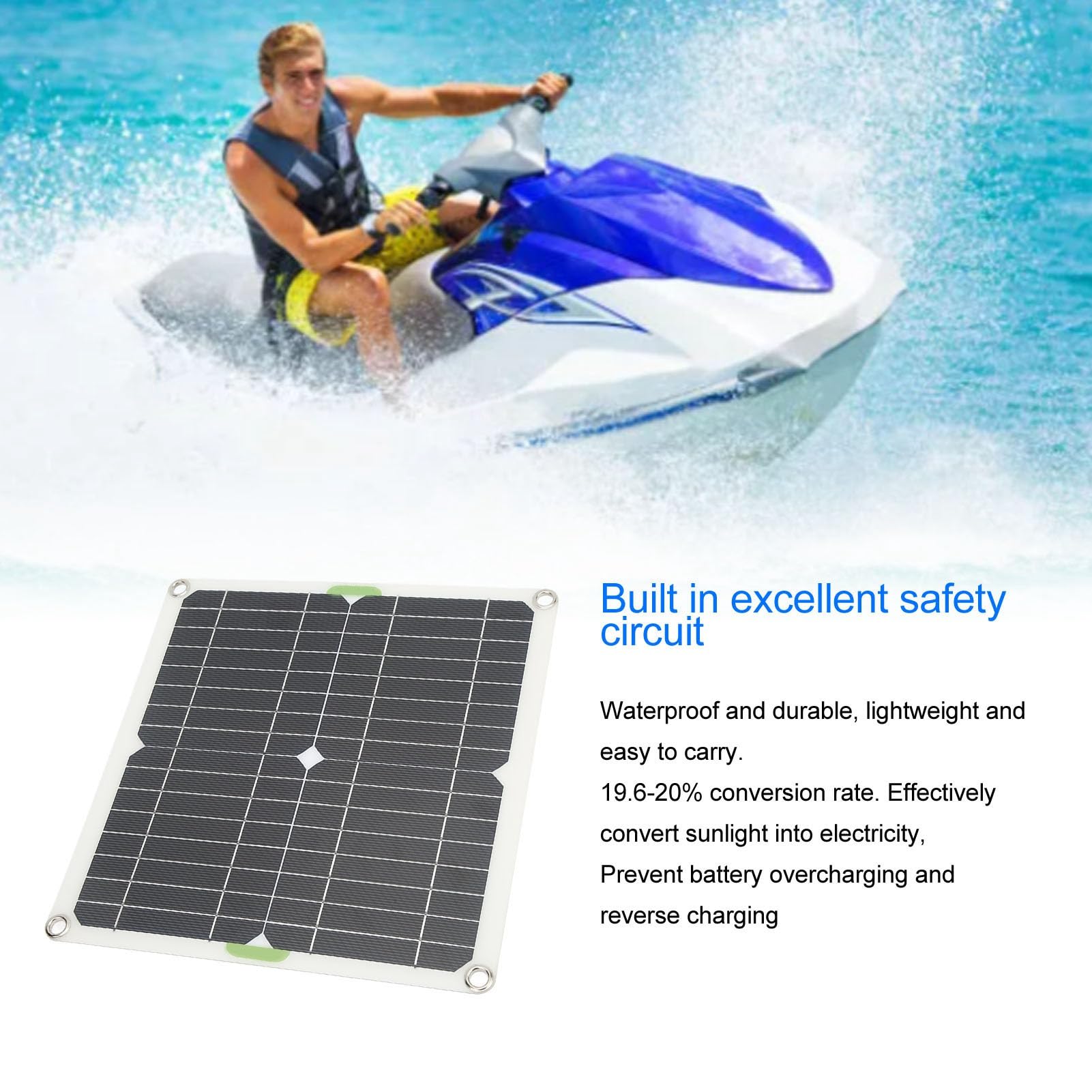 Pannello Solare Monocristallino 200W Kit Completo con Accessori per Campeggio, Barca, Alimentazione Esterna, Cavo Accendisigari e Clip Batteria Inclusi