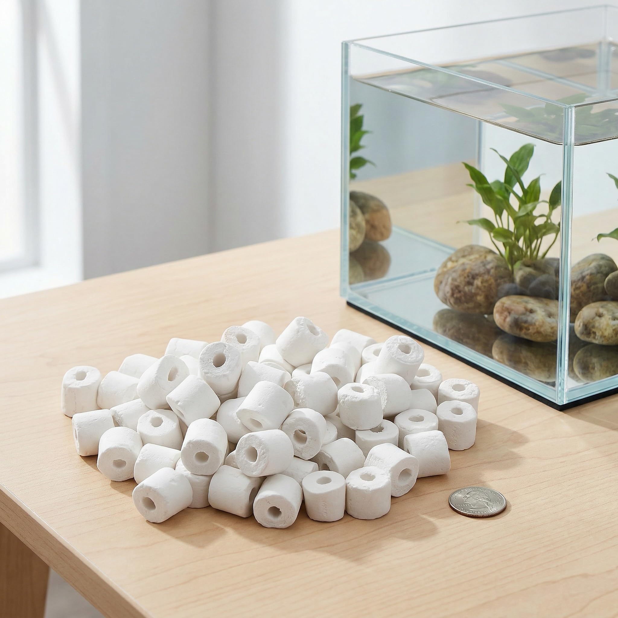 TOPZEA Anillos de cerámica para filtro de acuario de 6 libras, medios de filtro biológico Premier con bolsas de malla con cremallera para estanque koi, recipiente, filtro de pecera, blanco puro