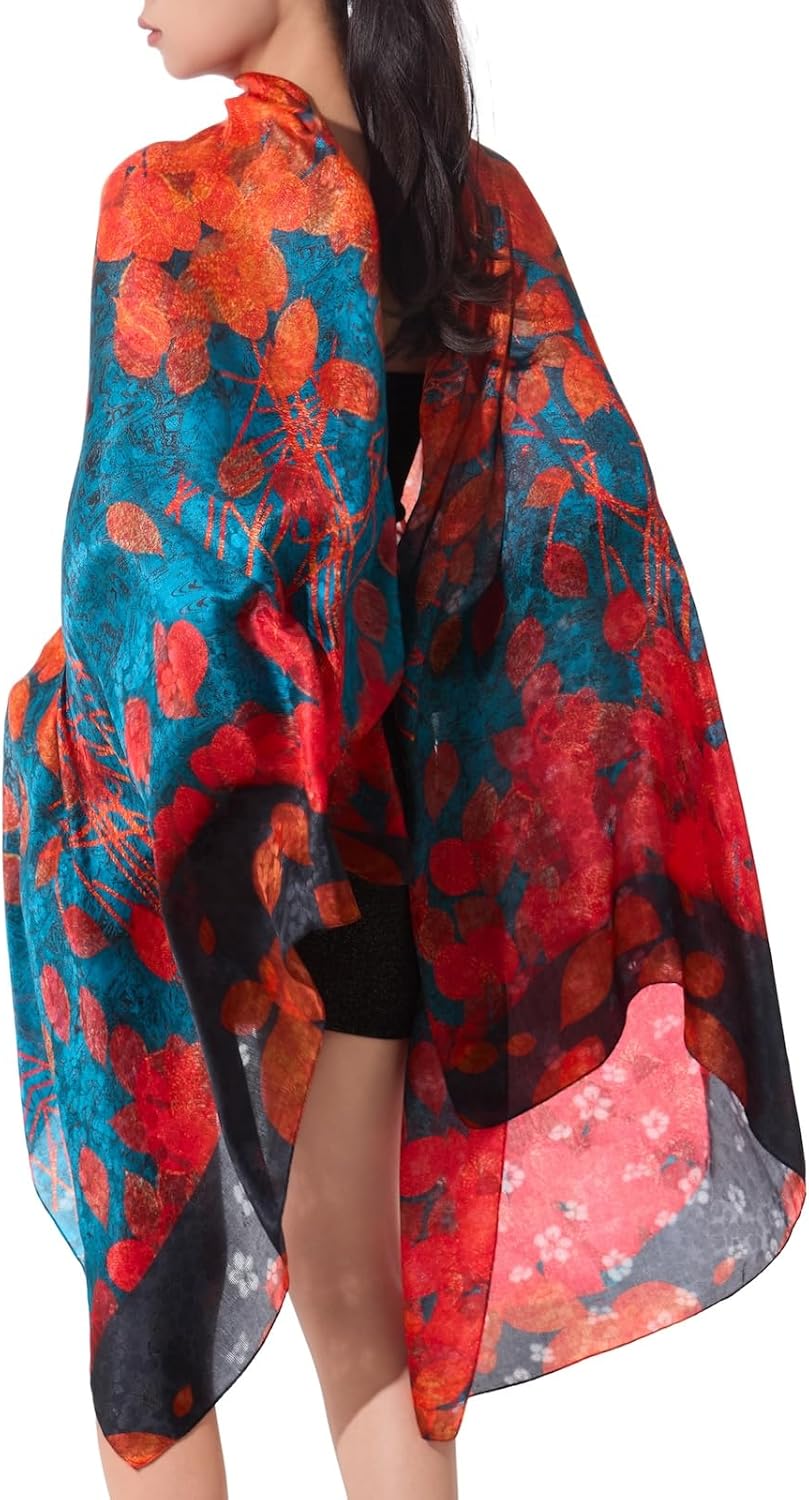 Extra Large Silk Scarf for Women 100% Mulberry Silk Shawl Wrap Oversized Jacquard Floral Scarves with Elegant Gift Box